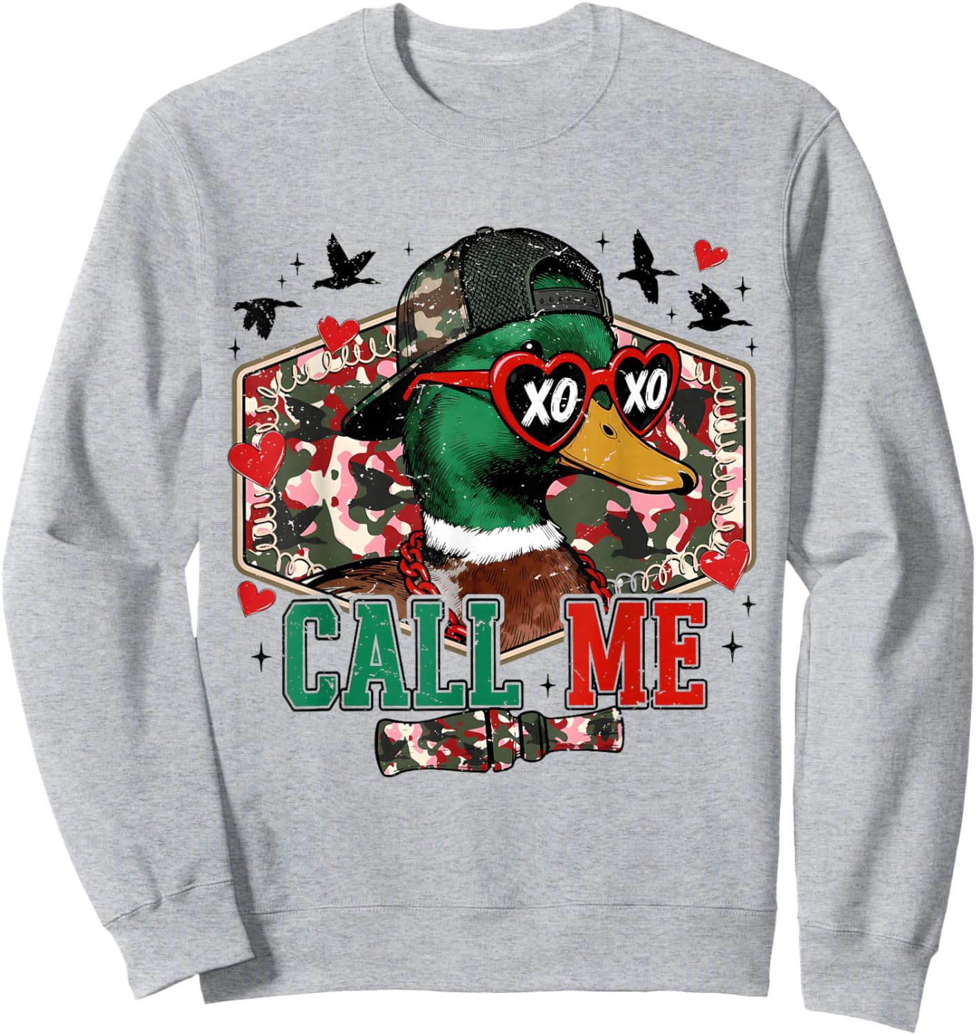 Valentine Duck Hunting XOXO Call Me Boys Kids Camo Sweatshirt - Sweatshirt | Ash