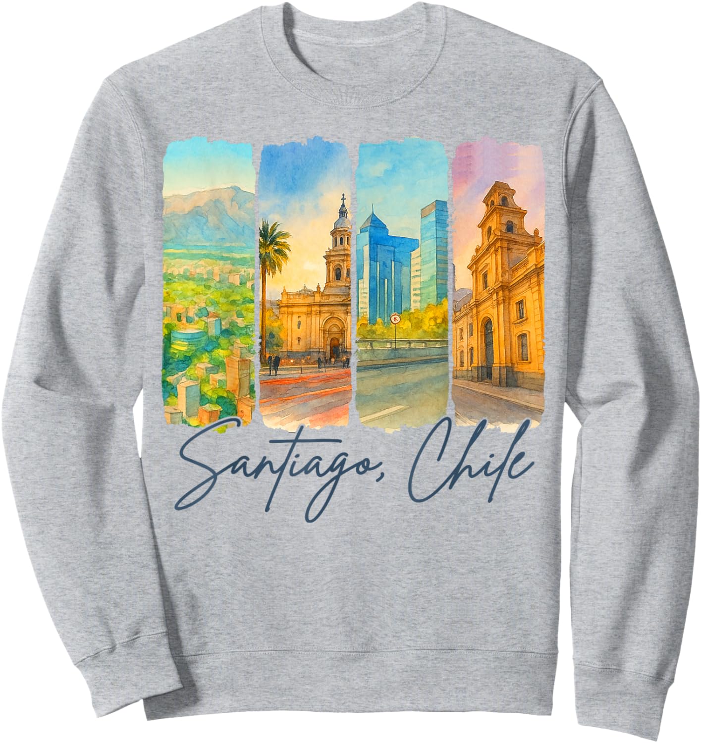 Santiago Chile Traveling Trip Brushstroke Souvenir Vacation Sweatshirt - Sweatshirt | Ash