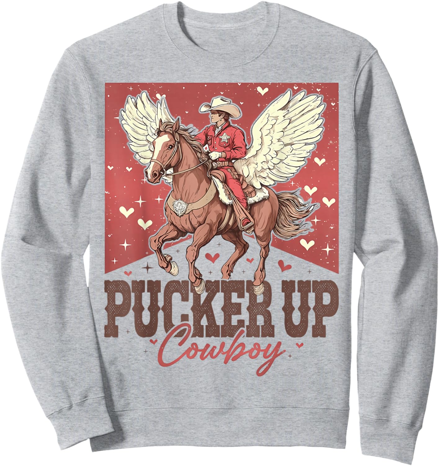 Pucker Up Cowboy Retro Groovy Howdy Valentines Cowboy Hat Sweatshirt - Sweatshirt | Ash