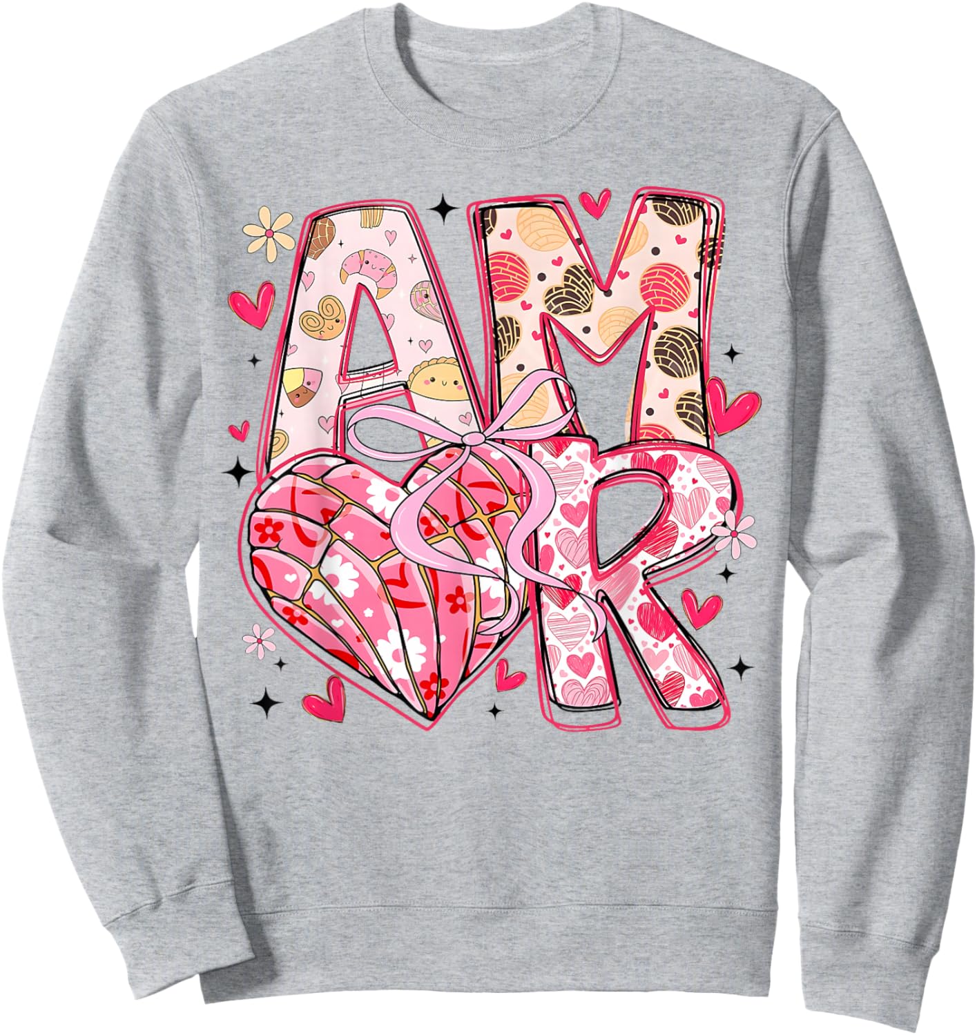 Valentine Amor Coquette Bow Concha Pan Dulce Valentine Sweatshirt - Sweatshirt | Ash