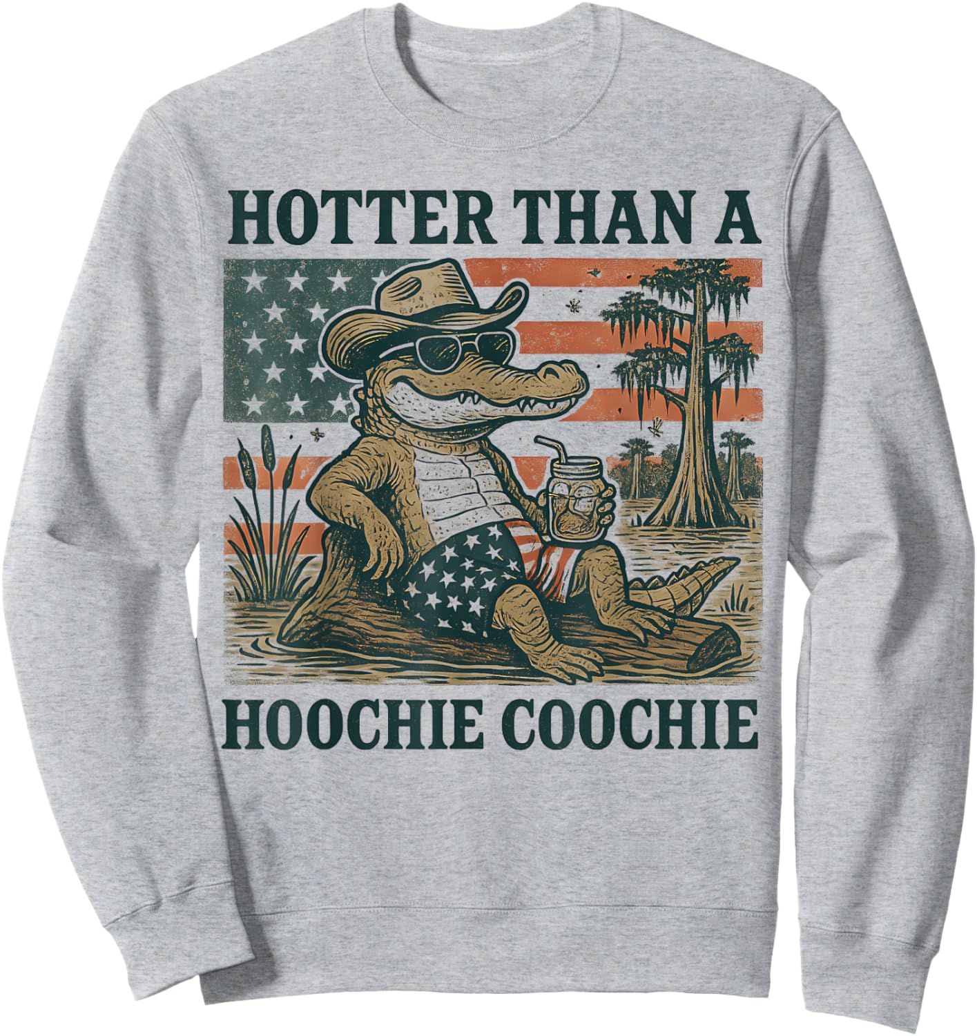 Hoochie Coochie Alligator Funny Patriotic Gator Southern USA Sweatshirt - Sweatshirt | Ash