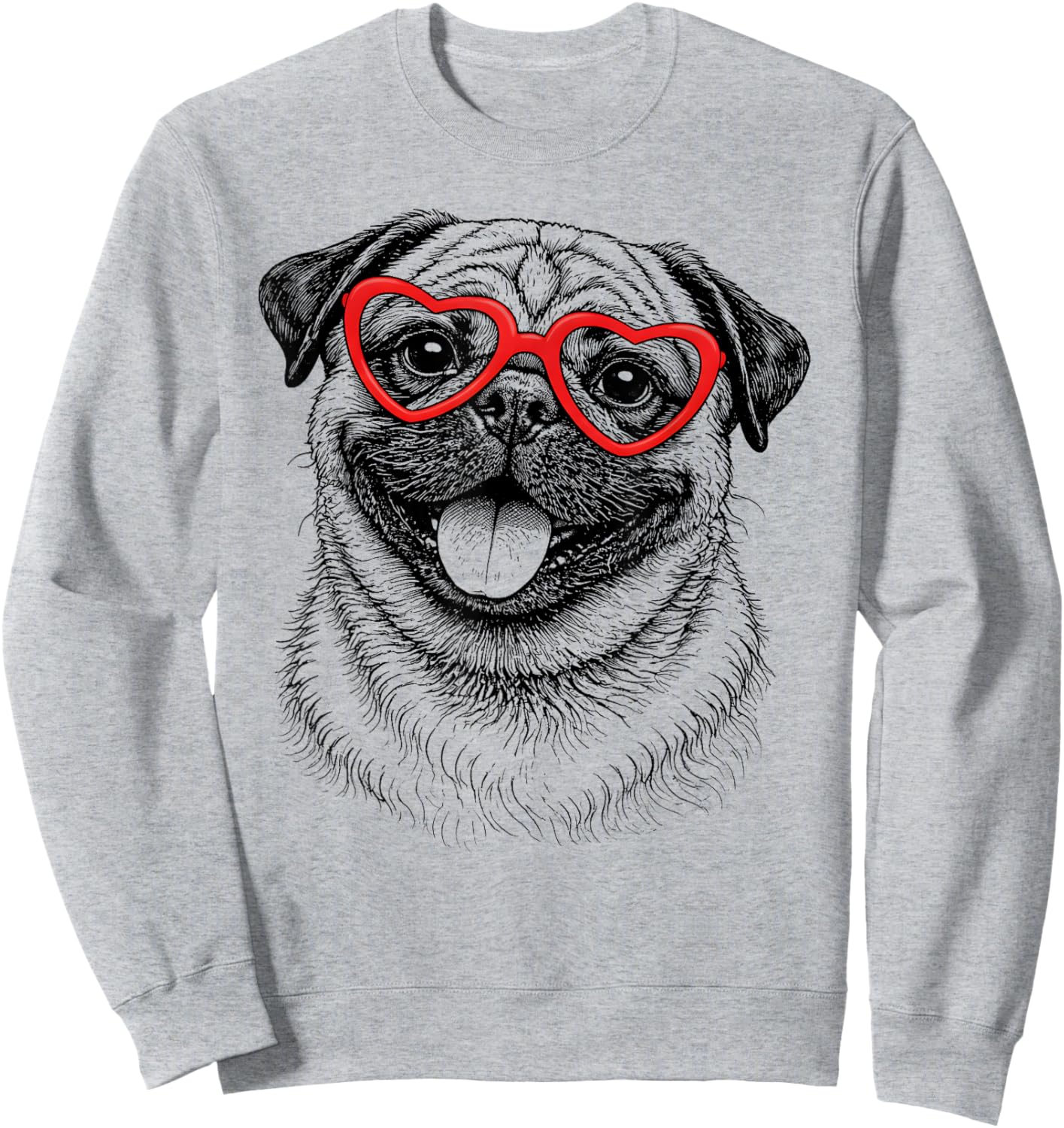 Funny Pug Face Heart Glasses Dog Valentine's Day Sweatshirt - Sweatshirt | Ash