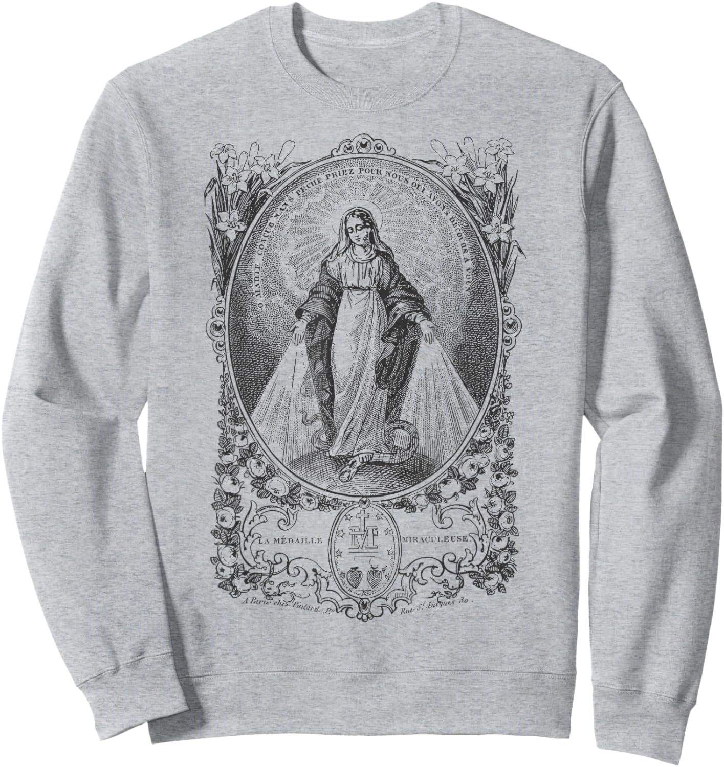 Miraculous Medal Our Lady Mary Marian Vintage Catholic Art Sweatshirt - Sweatshirt | Ash