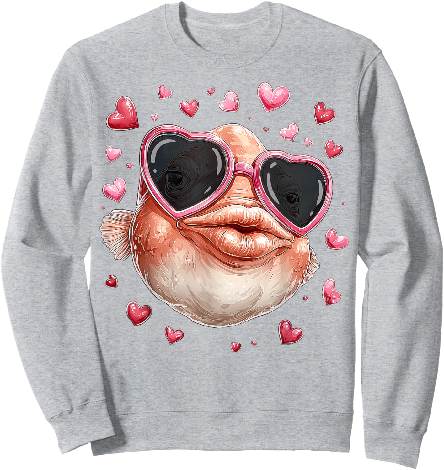 Blobfish Fish Valentine's Day Heart Sunglasses Sweatshirt - Sweatshirt | Ash