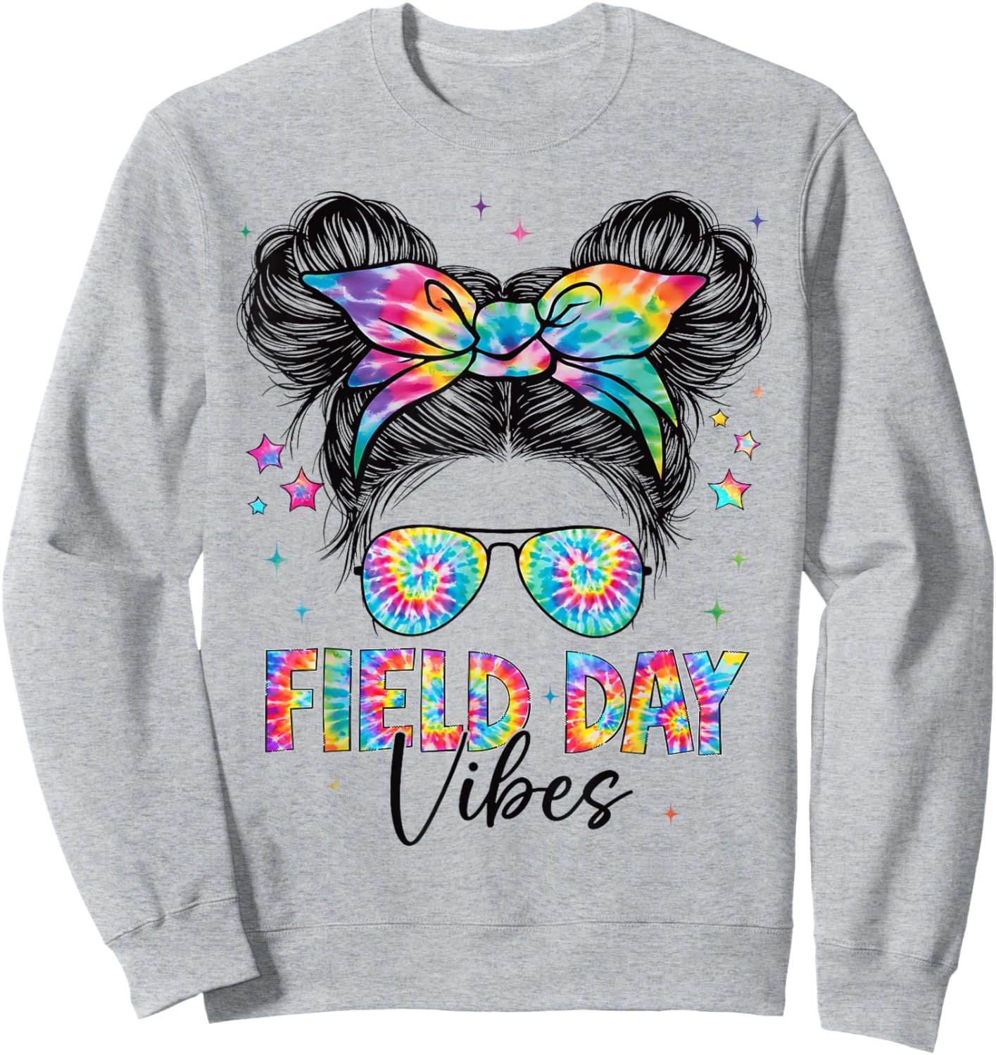 Field Day Vibes Tie Dye Messy Bun Sunglasses Women Girls Sweatshirt - Sweatshirt | Ash