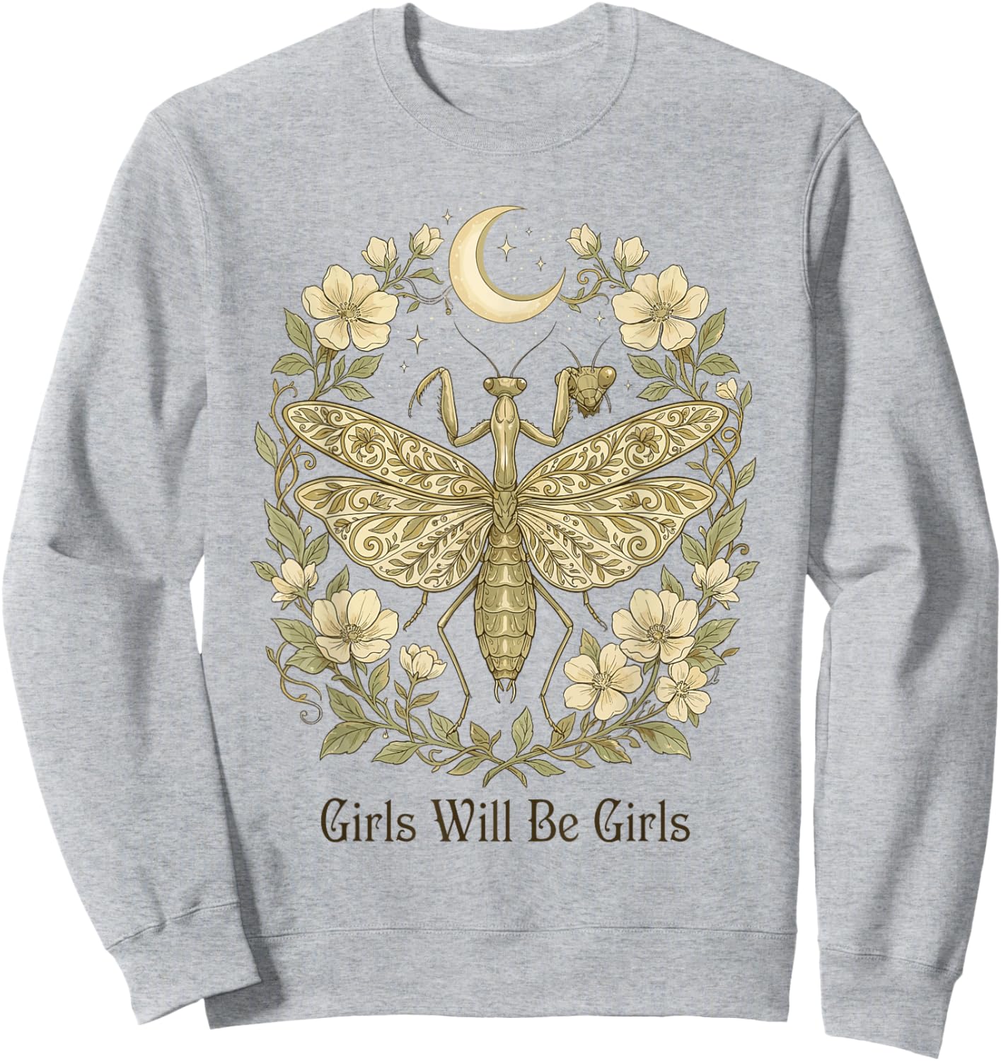 Girls Will Be Will Girls Praying Mantis Boho Celestial Sweatshirt - Sweatshirt | Ash