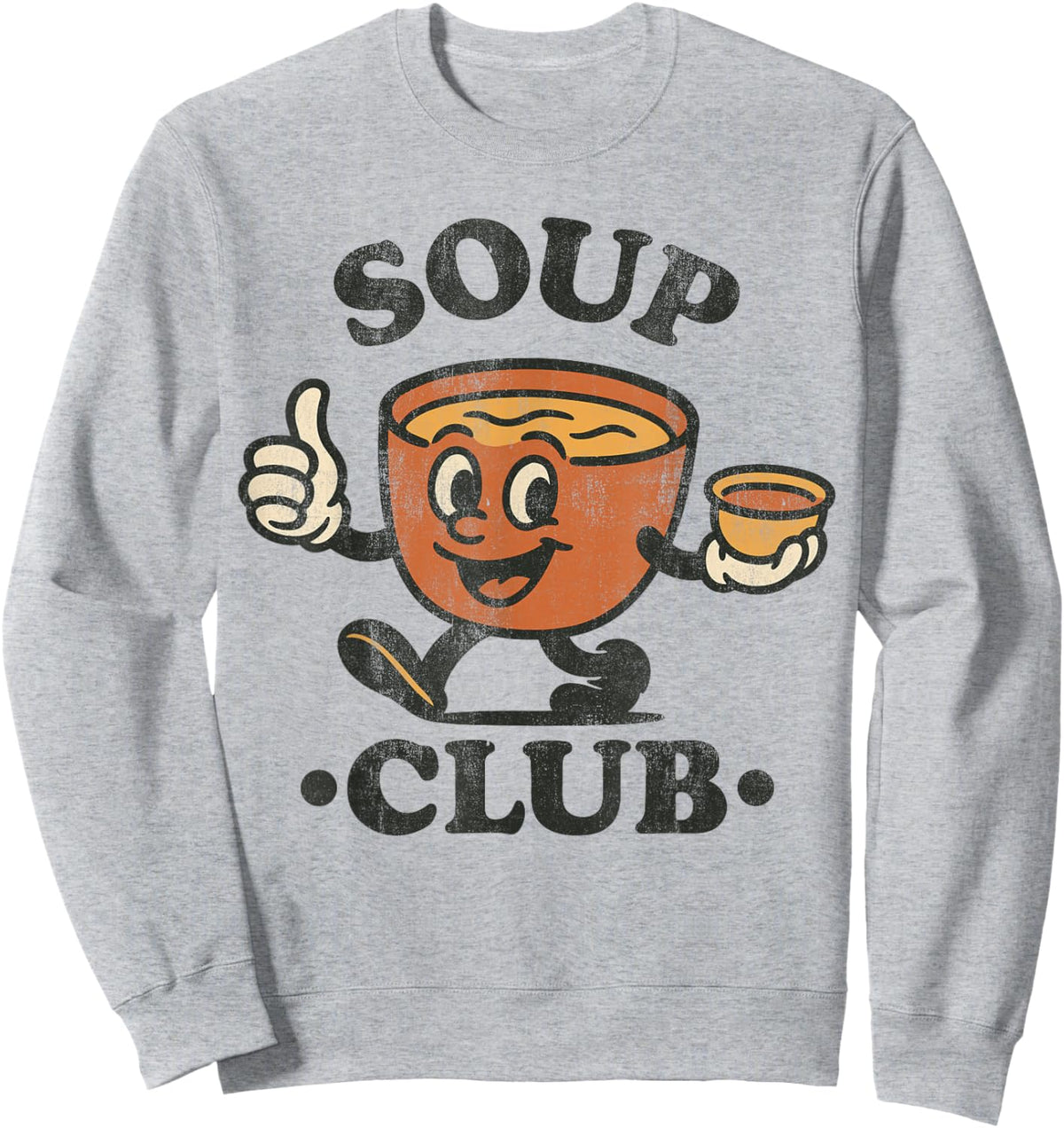 Vintage Soup Club Retro Cozy Food Mascot Sweatshirt - Sweatshirt | Ash
