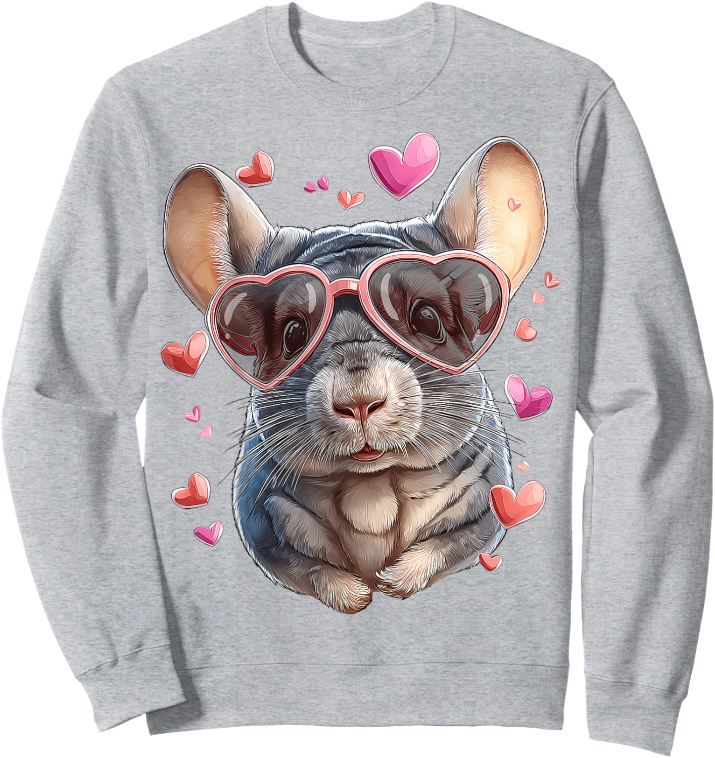 Chinchilla Pet Valentine's Day Heart Sunglasses Sweatshirt - Sweatshirt | Ash