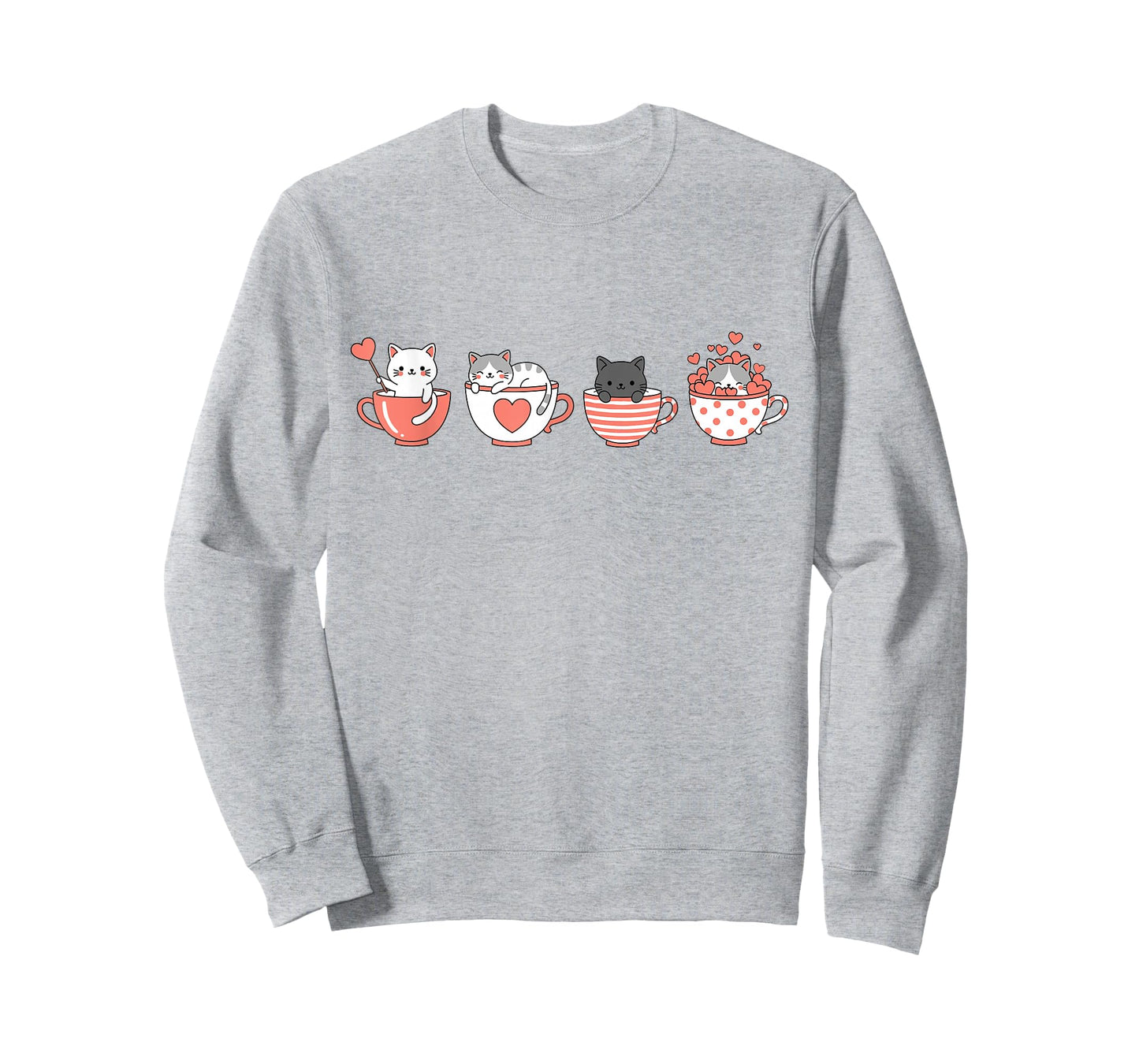 Kawaii Cat Cute Valentine Hearts Teacup Kitty T-Shirt
