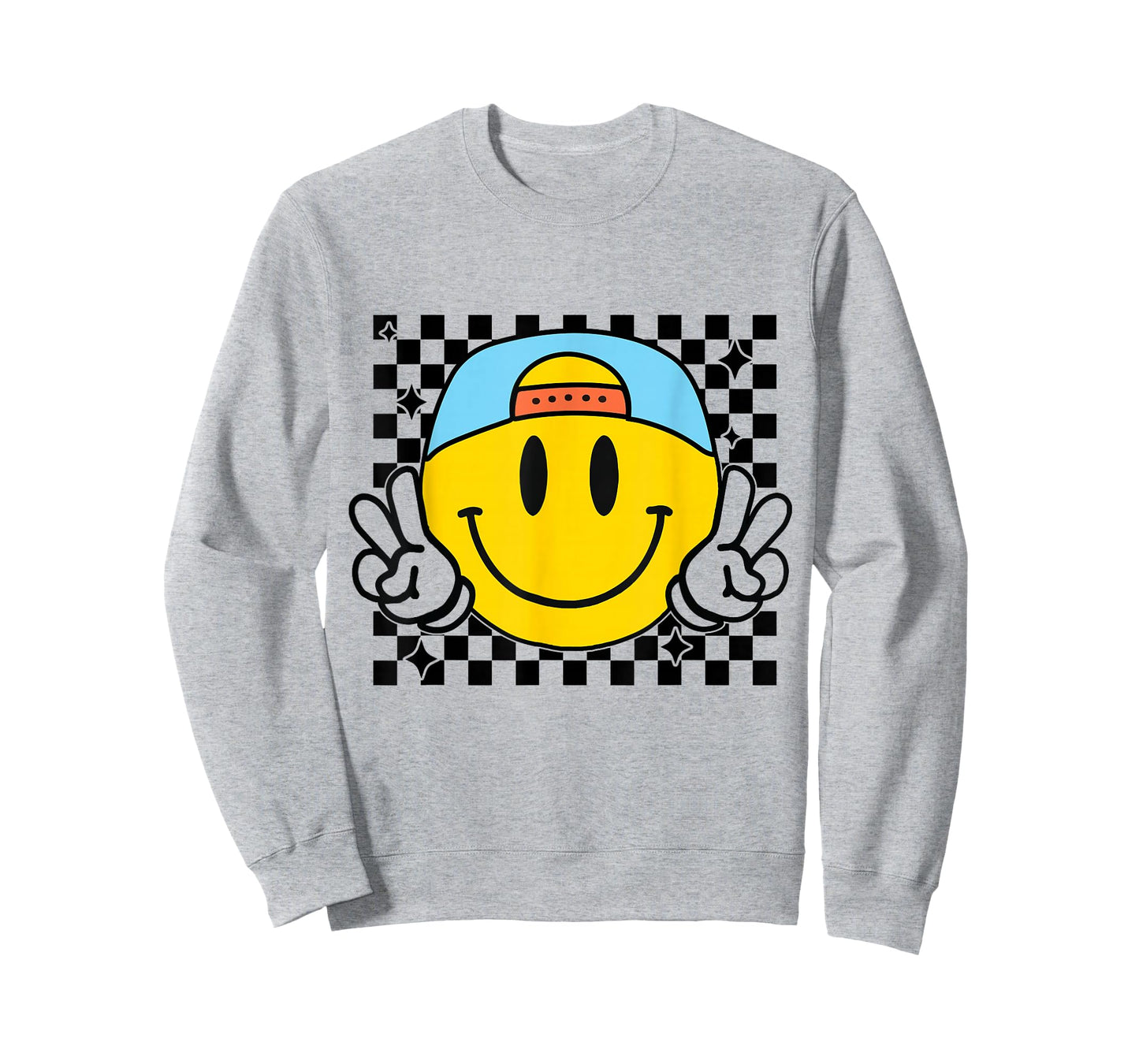 Yellow Smile Face Cute Checkered Peace Smiling Happy Face T-Shirt