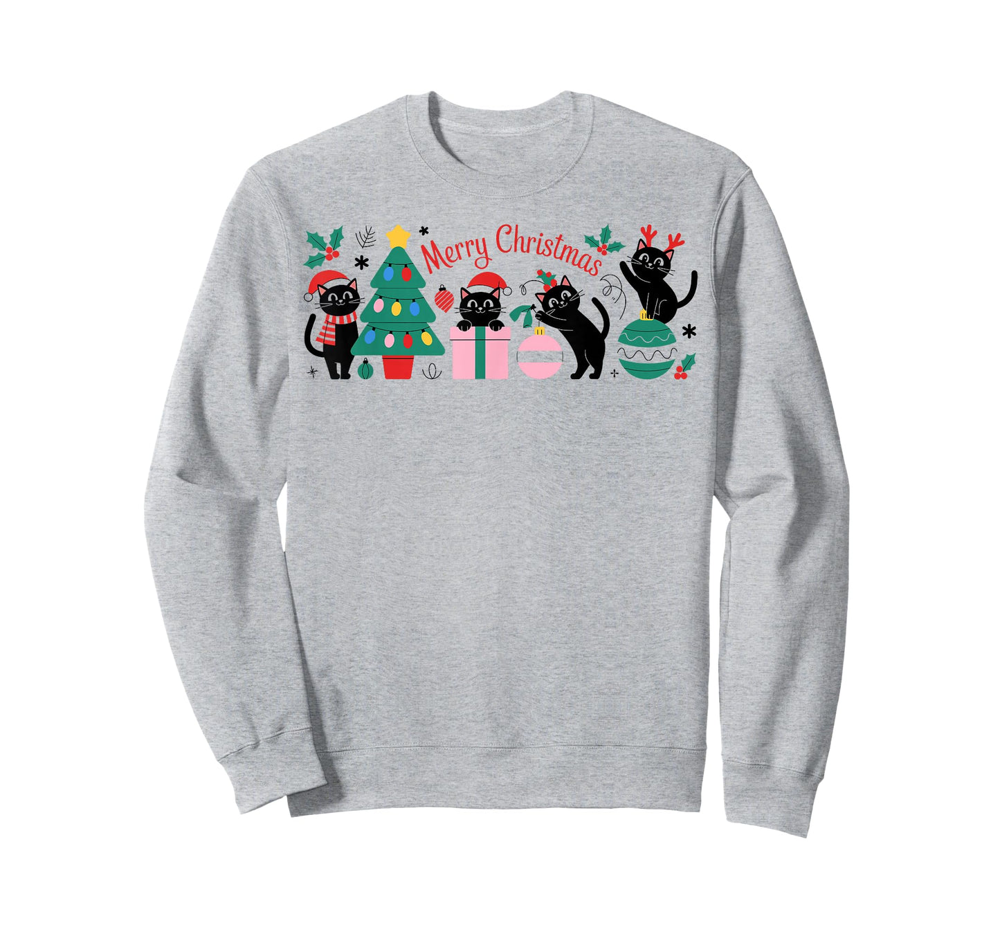 Black Cat Merry Christmas for Funny Men Boys Grandkids Xmas T-Shirt
