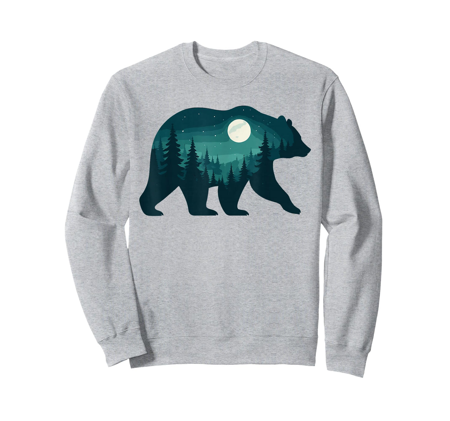 Bear Silhouette Forest Scene Under Full Moon Graphic T-Shirt