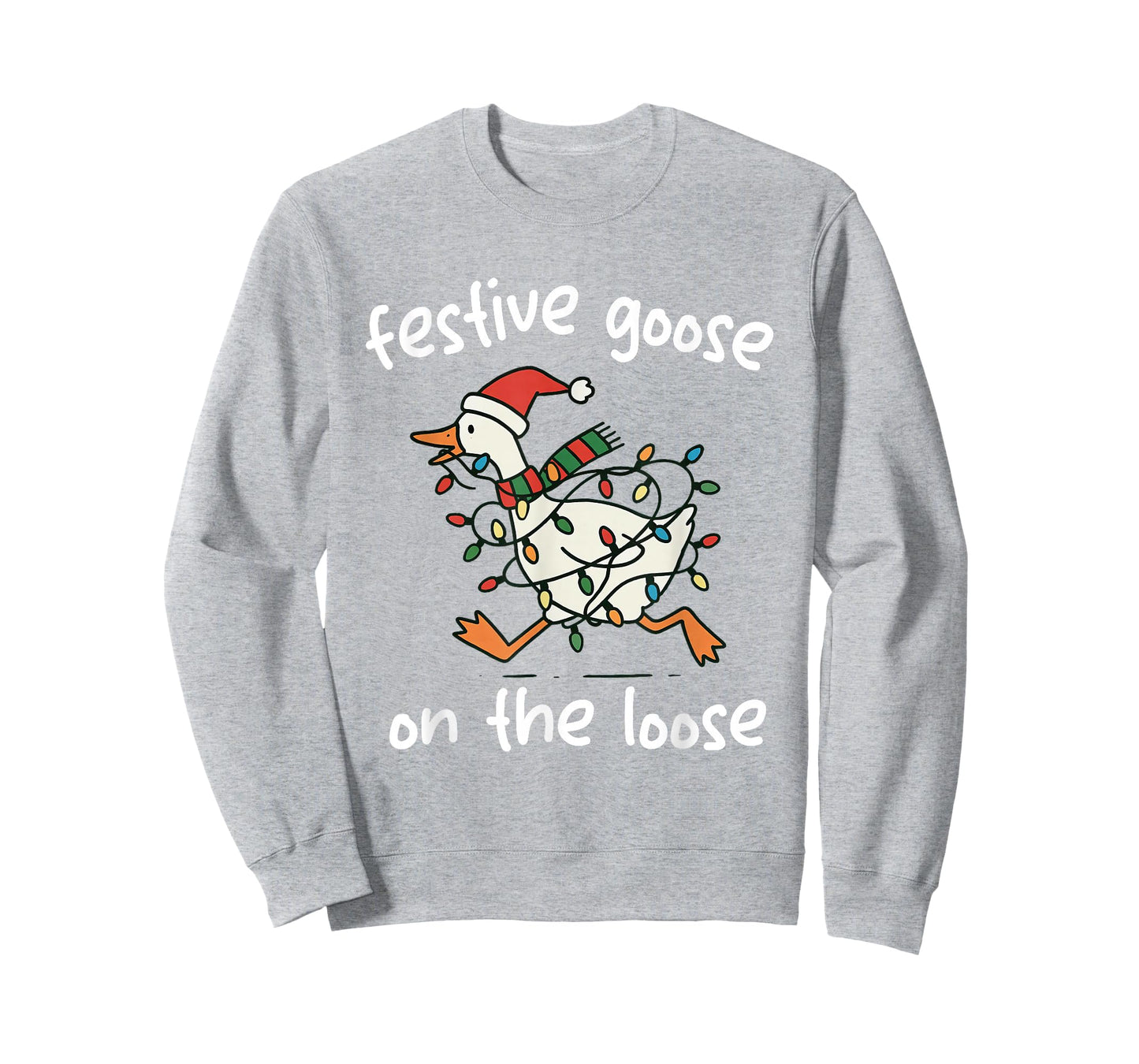 Festive Goose-On-The-Loose Santa Hat Christmas Lights Humor T-Shirt
