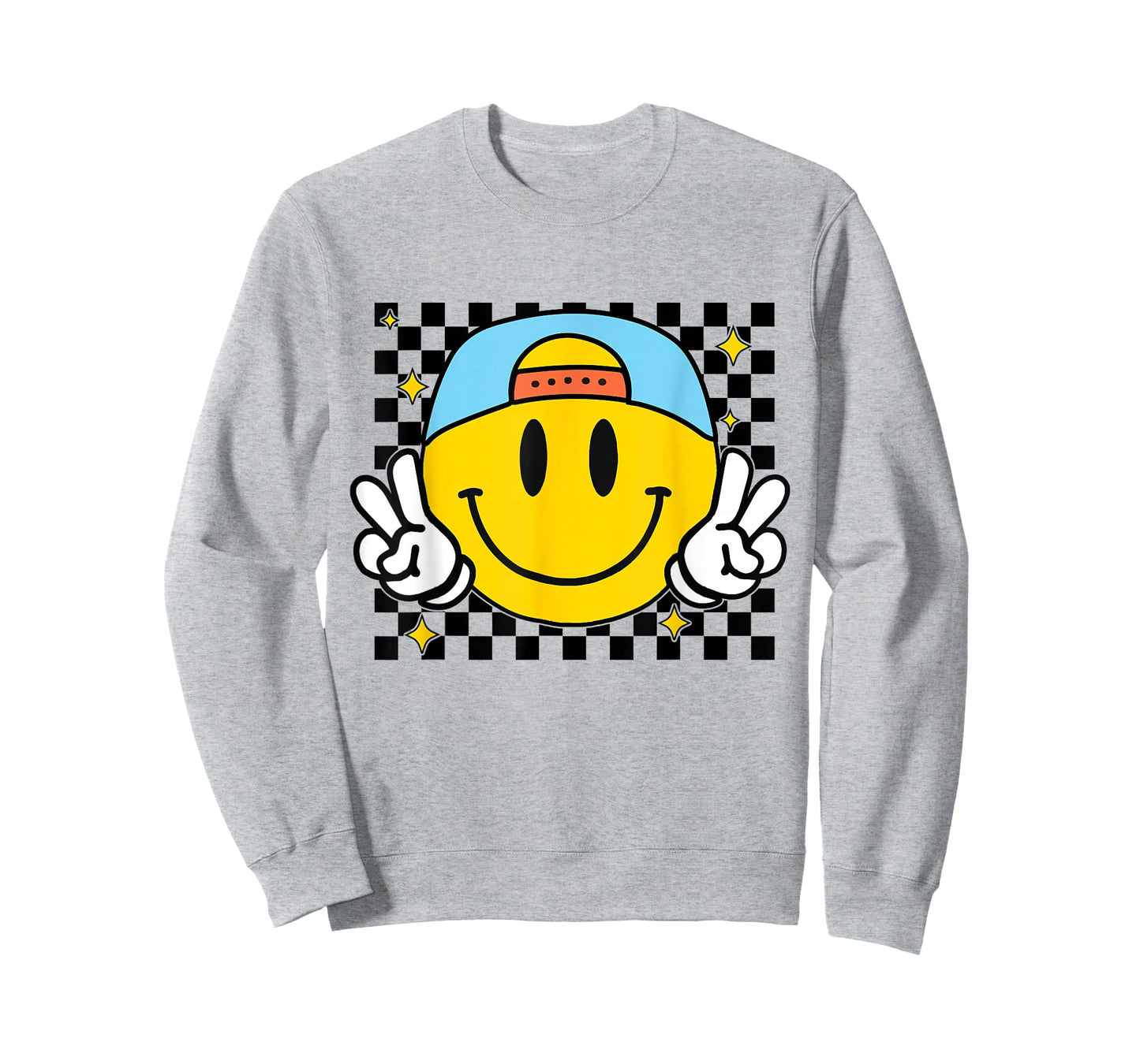 Yellow Smile Face Cute Checkered Peace Smiling Happy Face T-Shirt