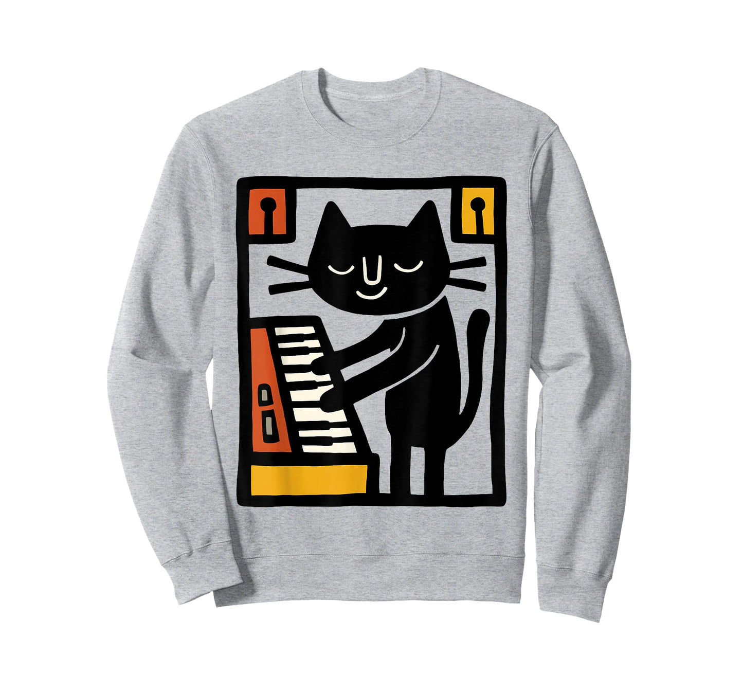 Cat Playing Keyboard – Funny Music Cat Illustration Art T-Shirt