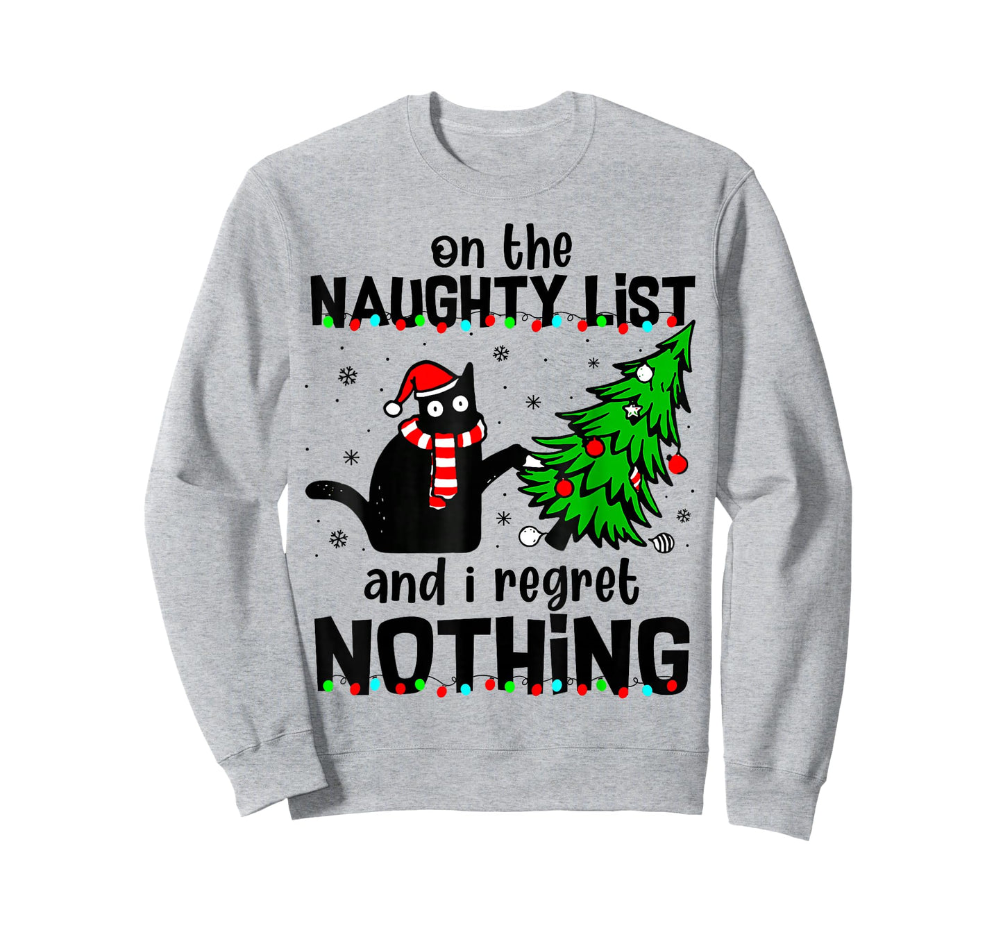 On The Naughty List and I Regret Nothing Cat Christmas Tree T-Shirt