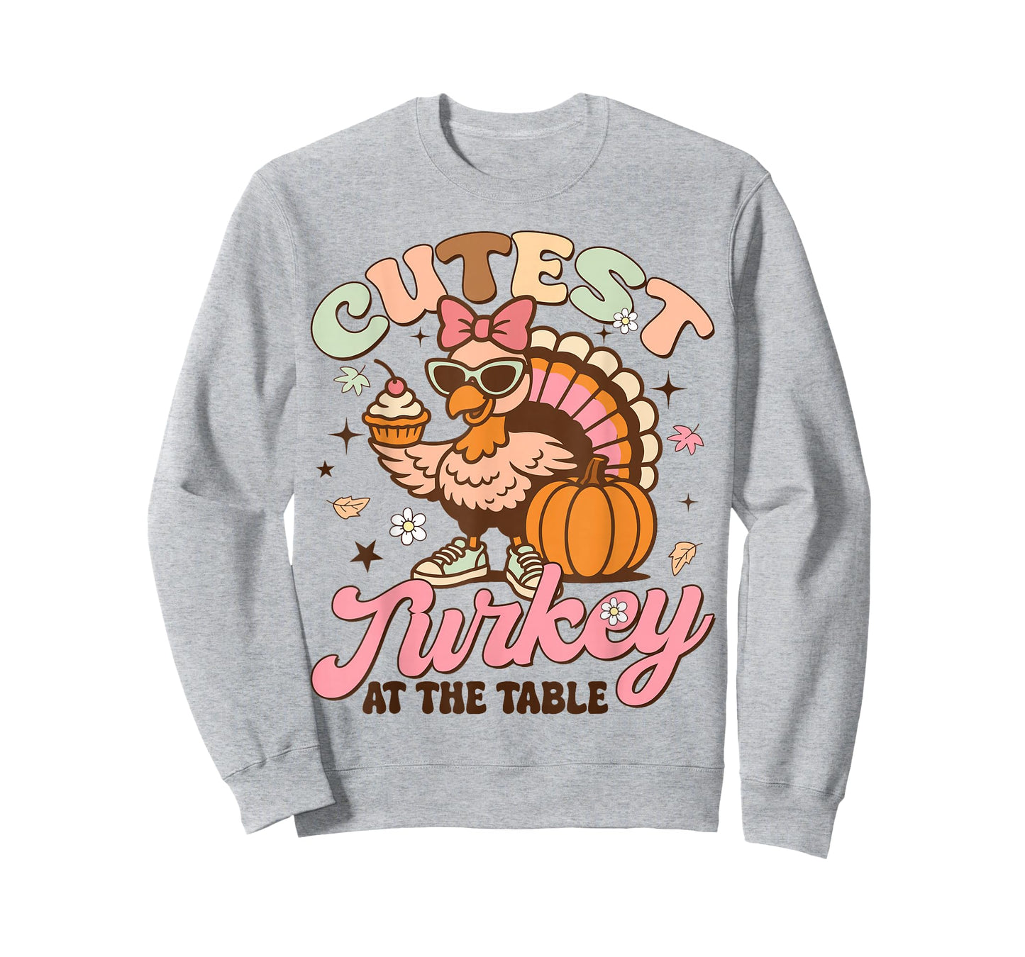 Cutest Turkey at Table Thanksgiving Girl Kids Toddler Groovy T-Shirt