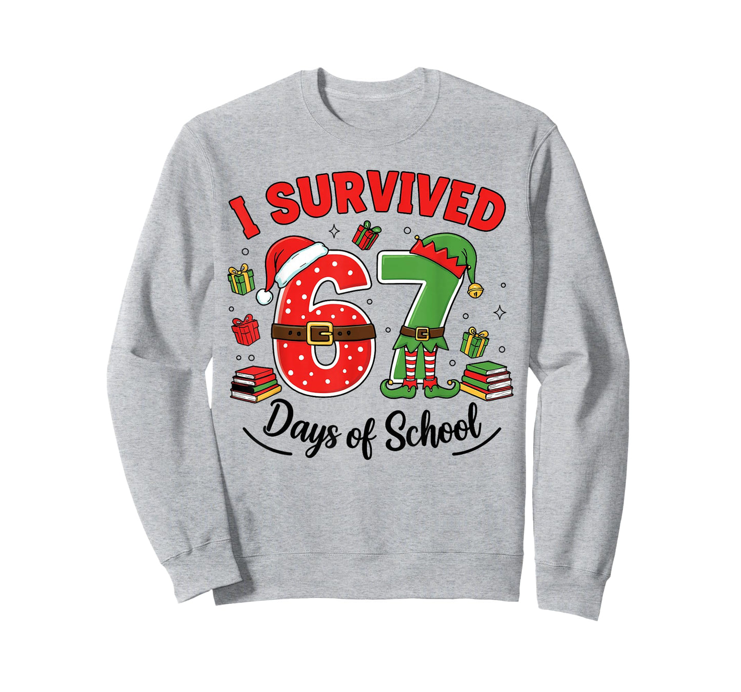 Funny Christmas Teacher Santa I Survived 67 Days of School T-Shirt