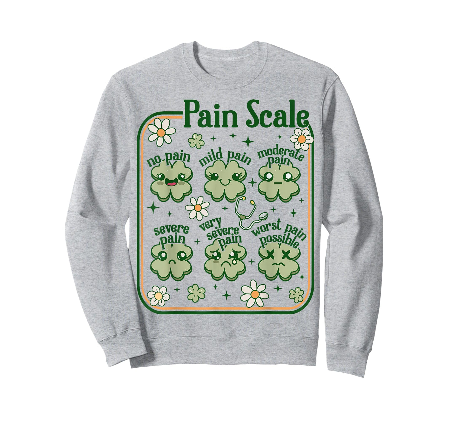Pain Scale Nurse St Patricks Groovy Cute ICU Nursing Clovers T-Shirt