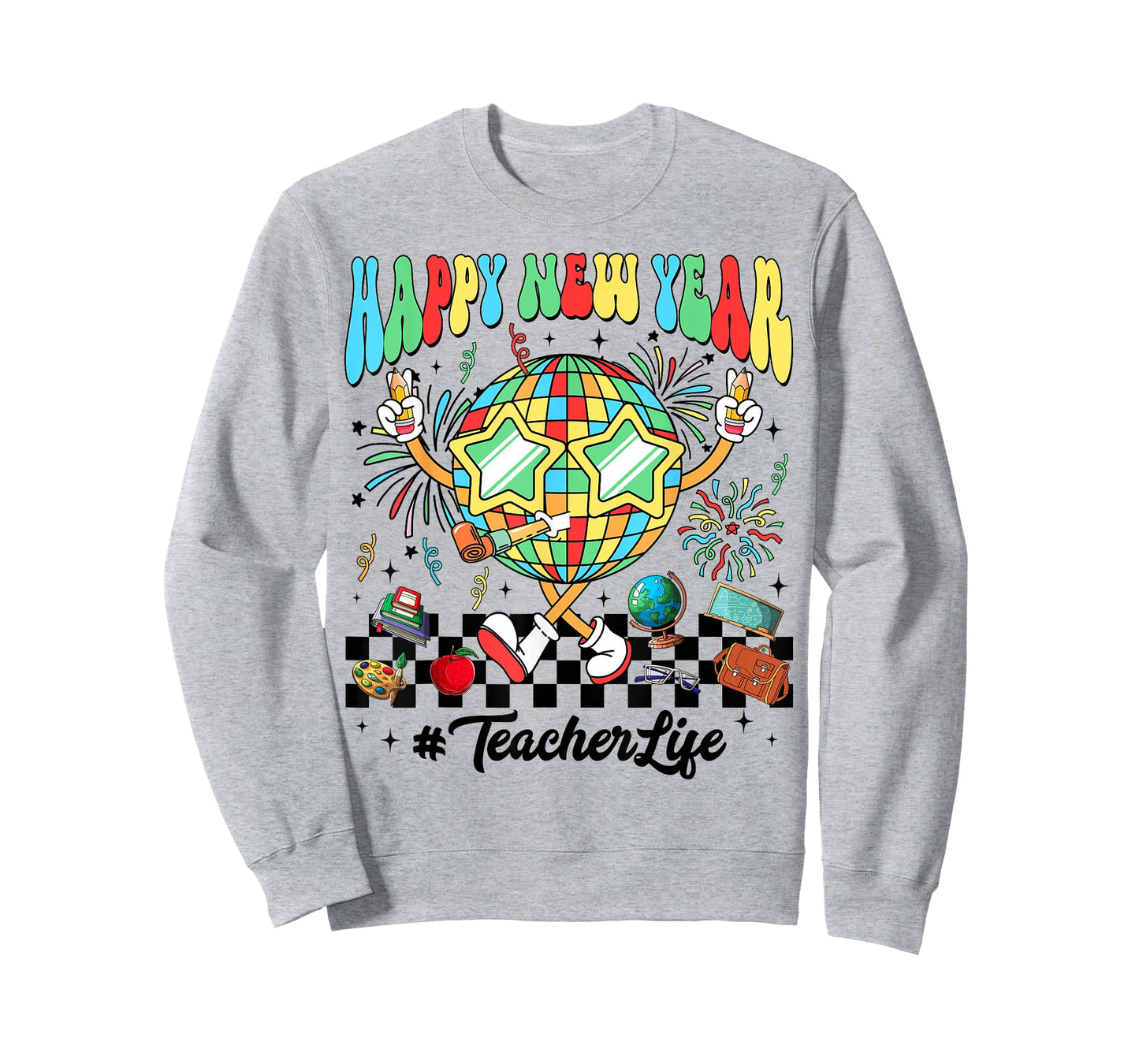 Groovy Happy New Year 2026 Teacher Life Disco Ball Fireworks T-Shirt