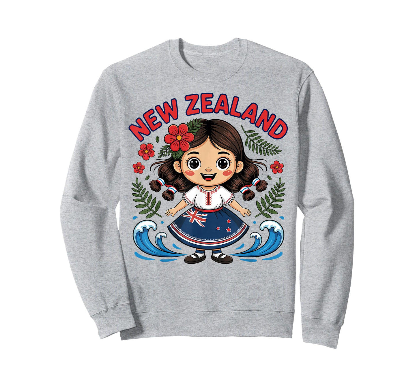 Cute New Zealand Girl with Fern and Waves dor Kids T-Shirt