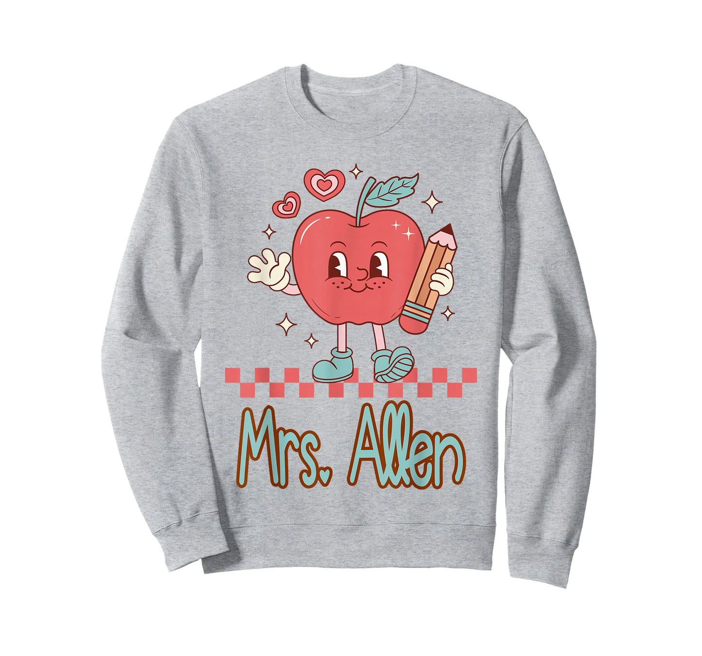 Mrs. Allen Cute Retro Apple Pencil Teacher Design T-Shirt