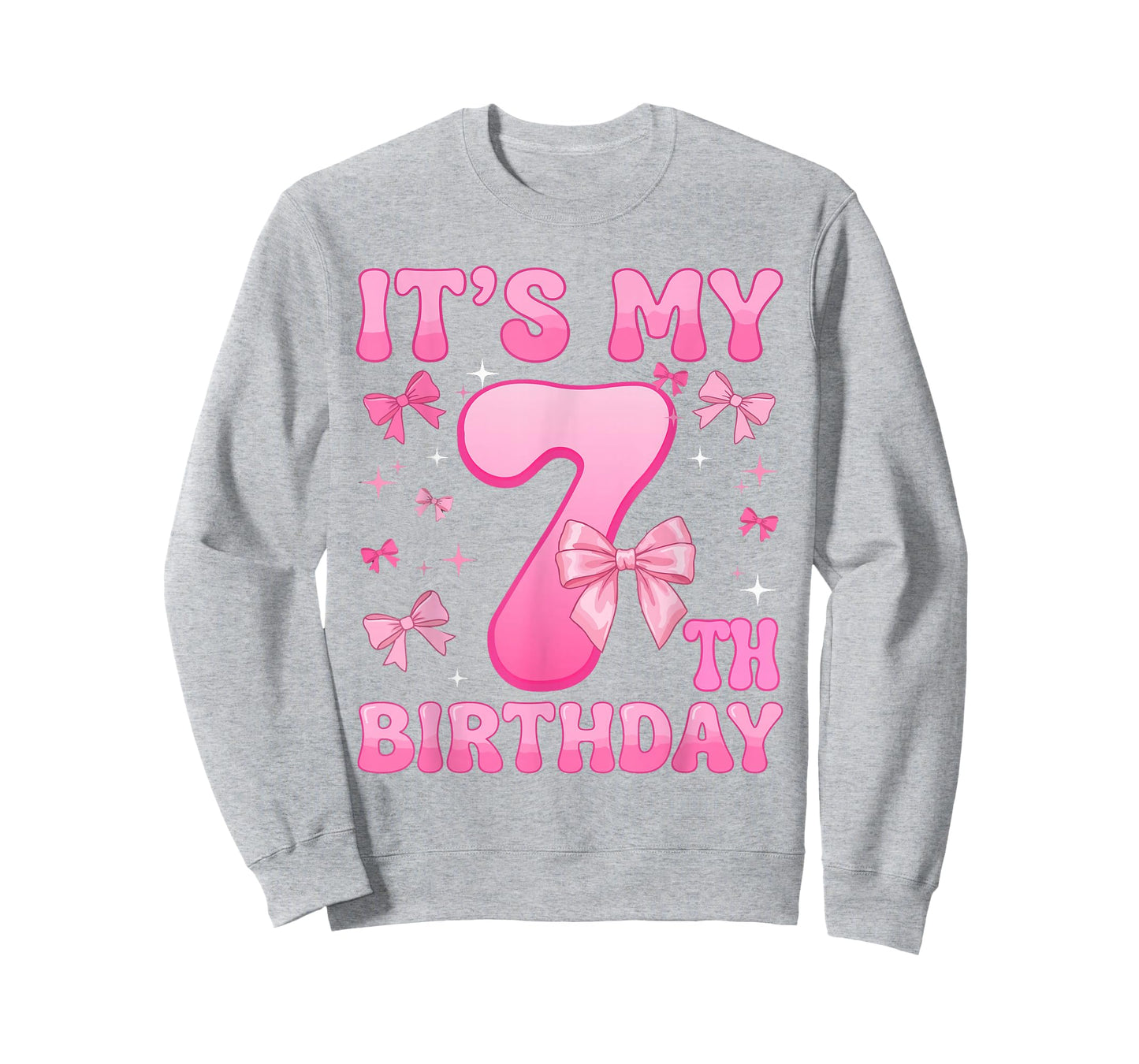 7th Birthday Shirt Girl Coquette Bow Kids Seven 7 Year Old T-Shirt