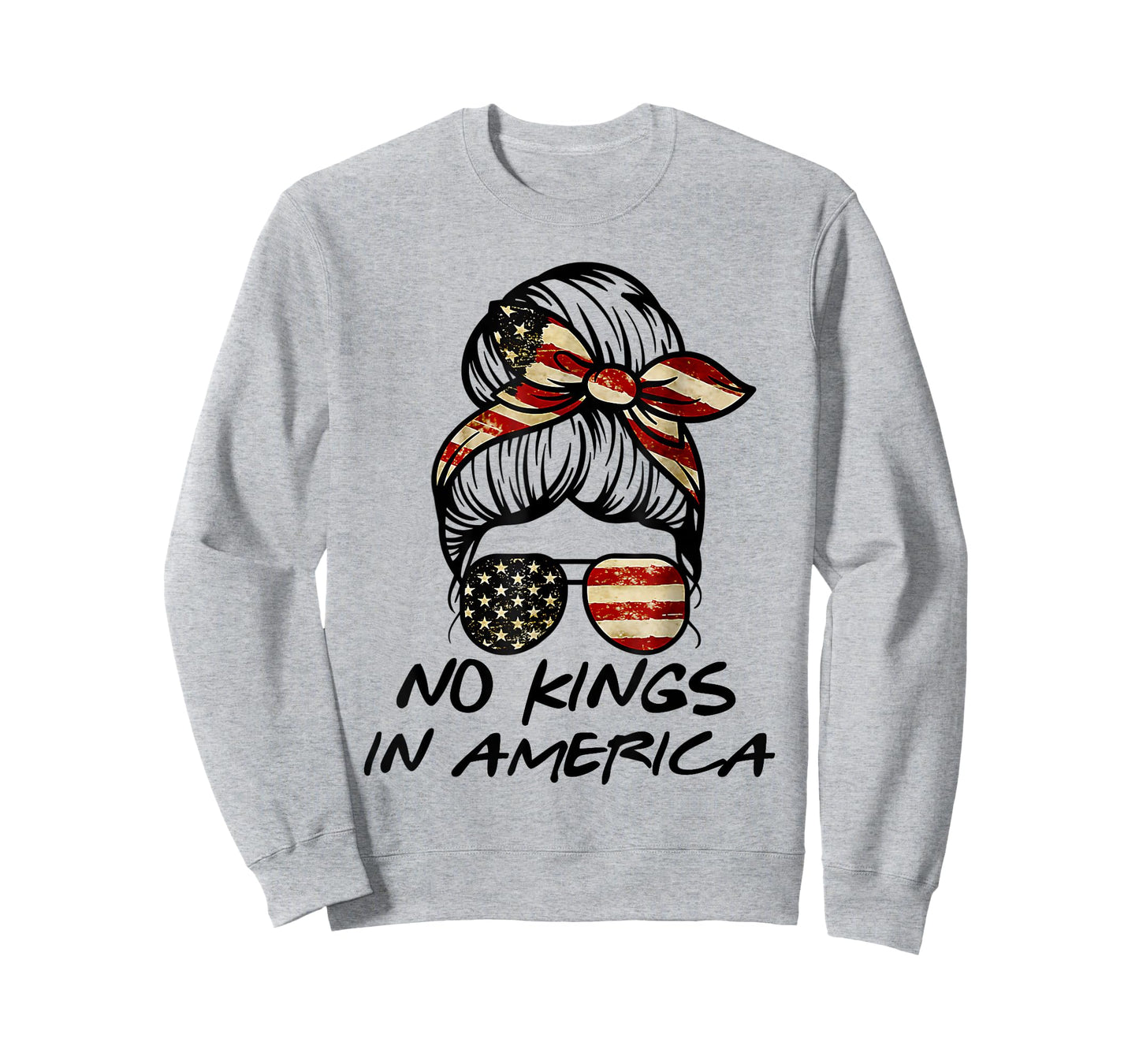 No Kings in America Shirt Women Messy bun USA Flag No Kings T-Shirt