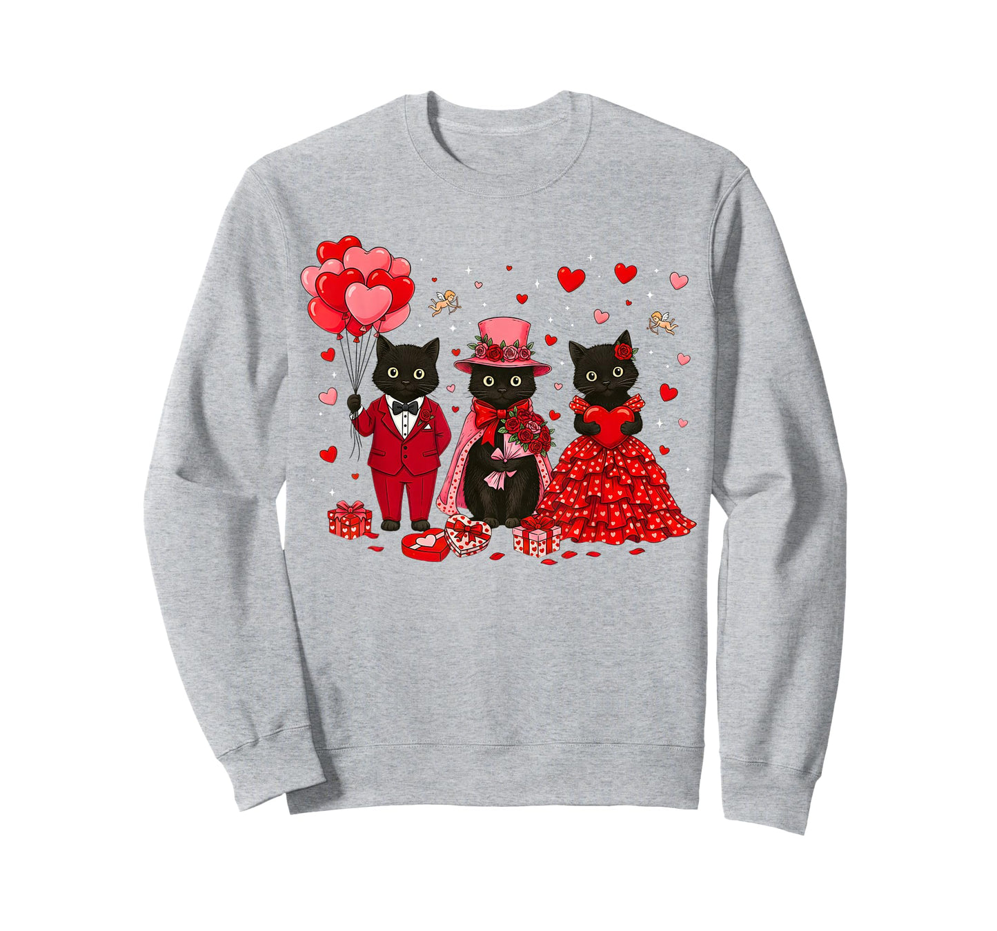 Retro Black Cat Meowentine's Day Heart Valentines Day Women T-Shirt