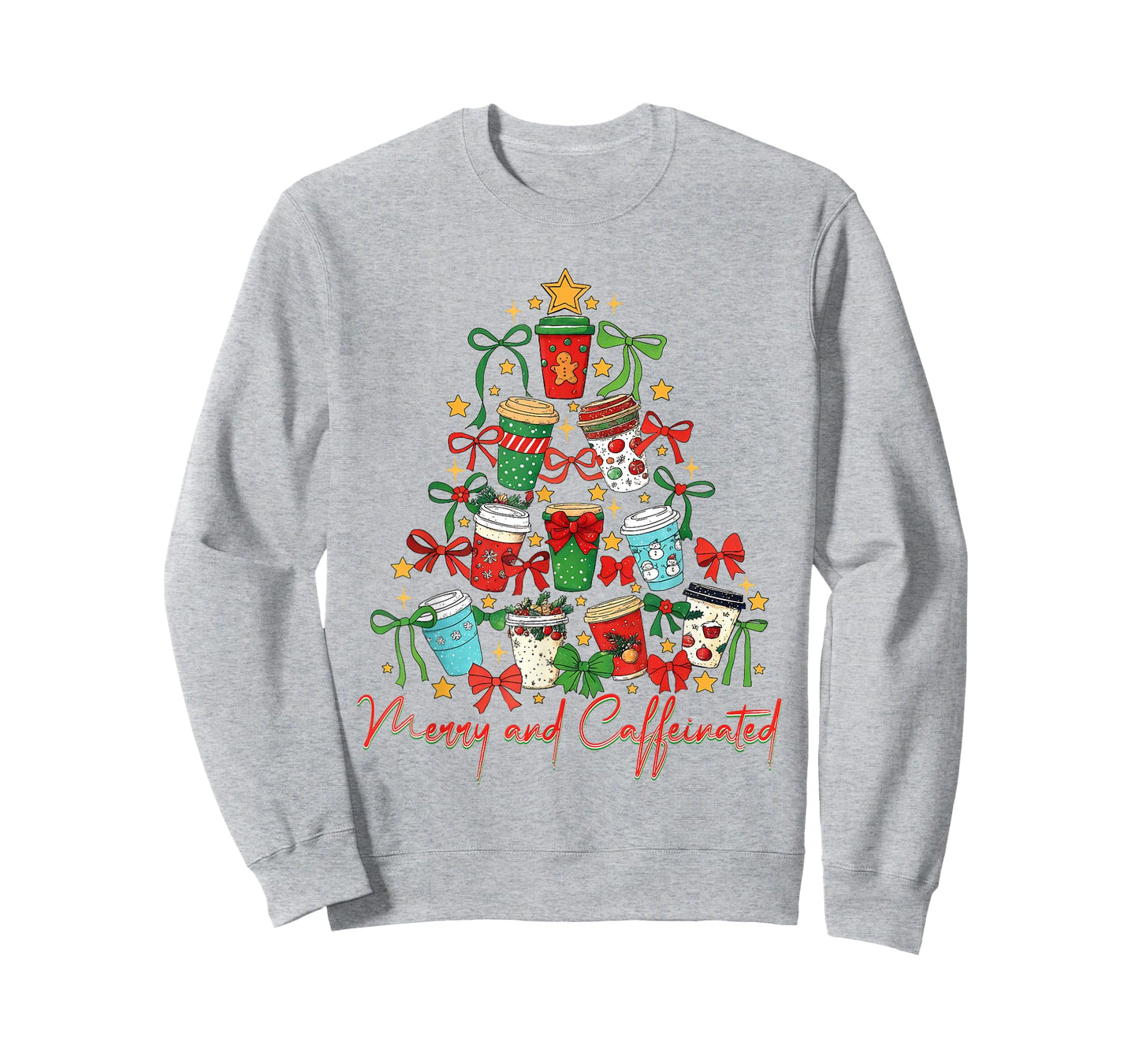 Merry and Caffeinated Coffee Christmas Tree Design Decor Tee T-Shirt