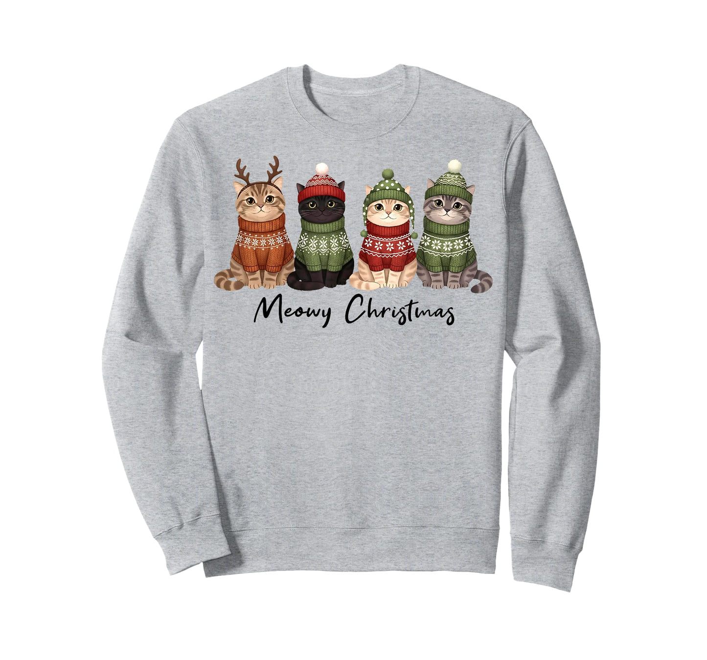 Cat Christmas Light Reindeer Santa Meowy Christmas Cat Lover T-Shirt