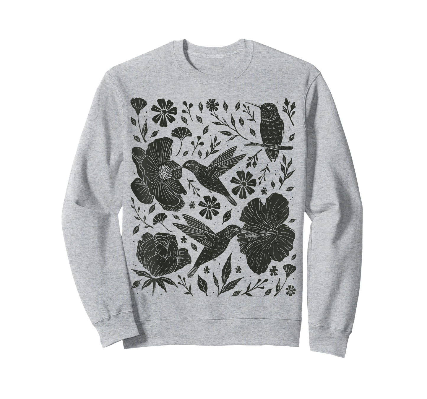 Folklore Forest Hummingbird Linocut Nature Lino Print Folk T-Shirt