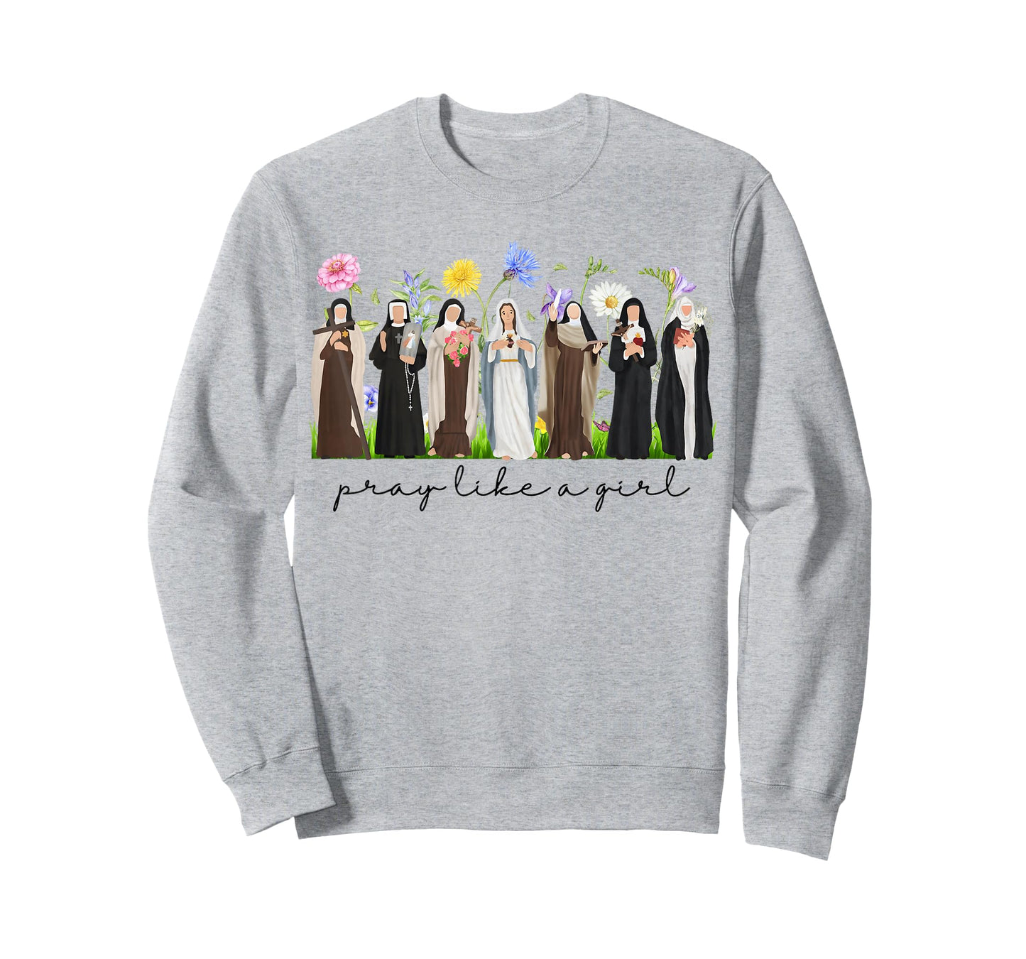 Pray Like A Girl Female Saints Catholic Christian Religious T-Shirt