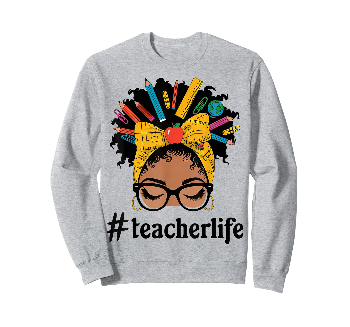 African American Black Teacher Life Messy Bun Afro Teacher T-Shirt