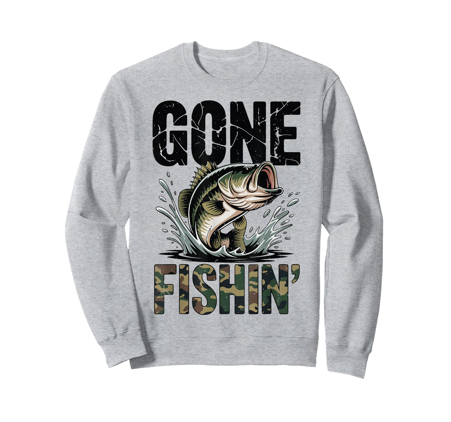 Fishing Camo Bass Fish Gone Fishing Men Youth Funny Dad Joke T-Shirt