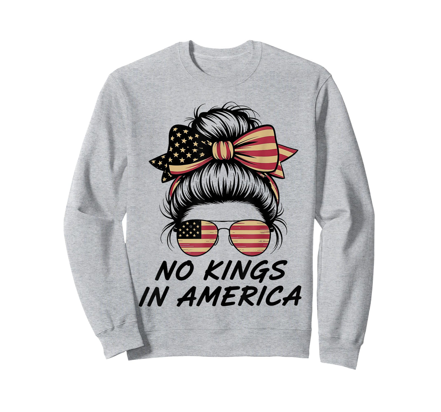 No Kings in America Messy bun USA Flag No Kings T-Shirt
