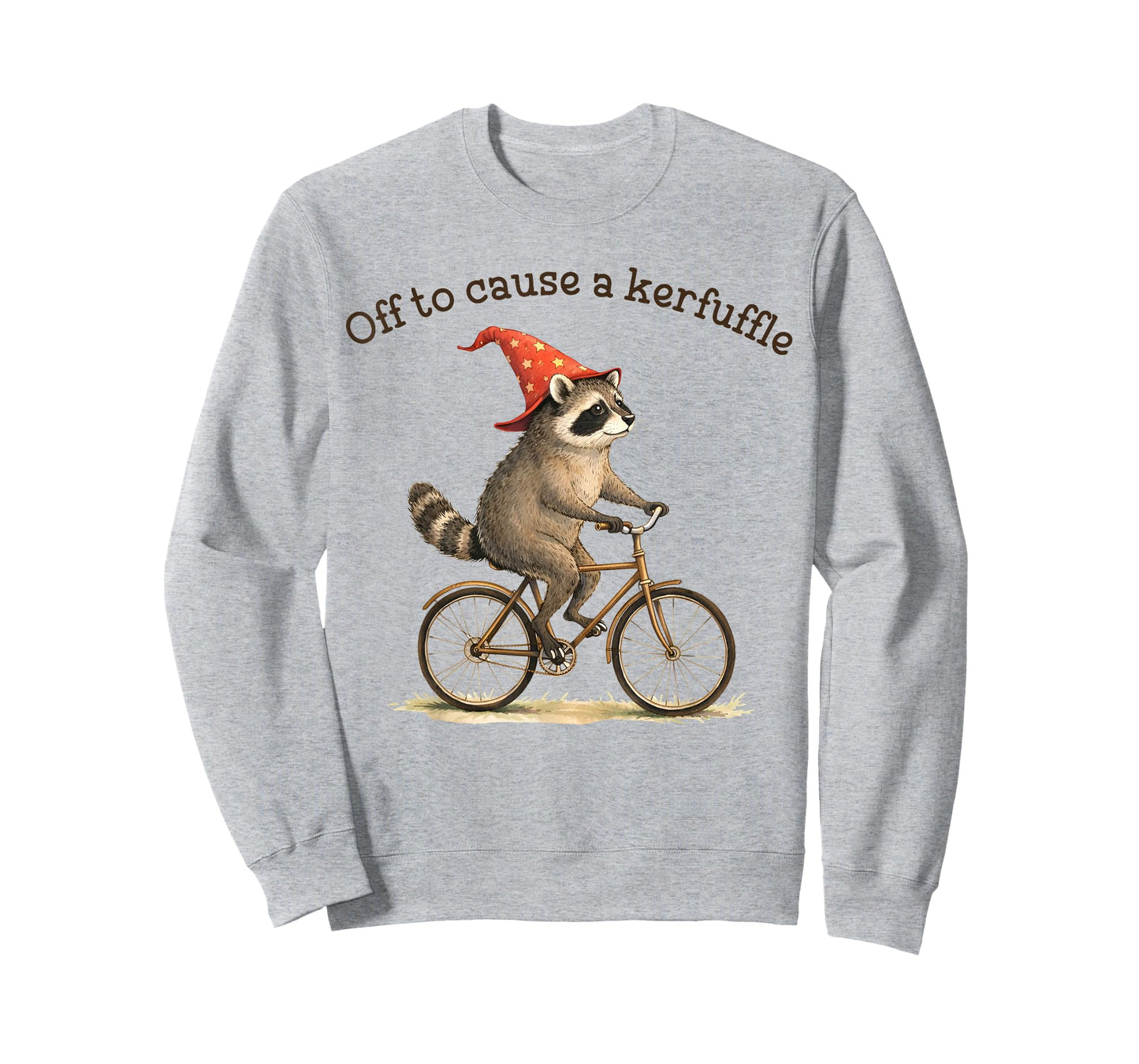 Off to Cause A Kerfuffle Funny Weird Raccoon Riding Bicycle T-Shirt