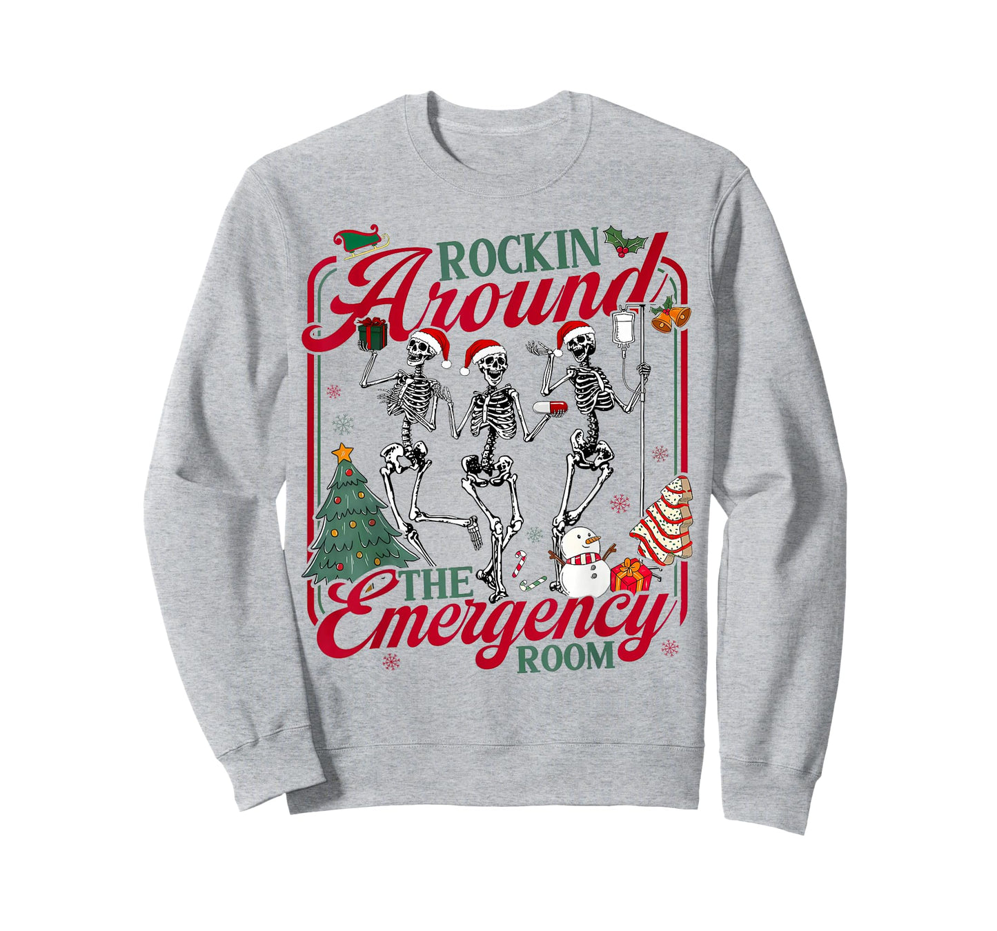 ER Christmas Nurse Rockin Around The Emergency Room Skeleton T-Shirt