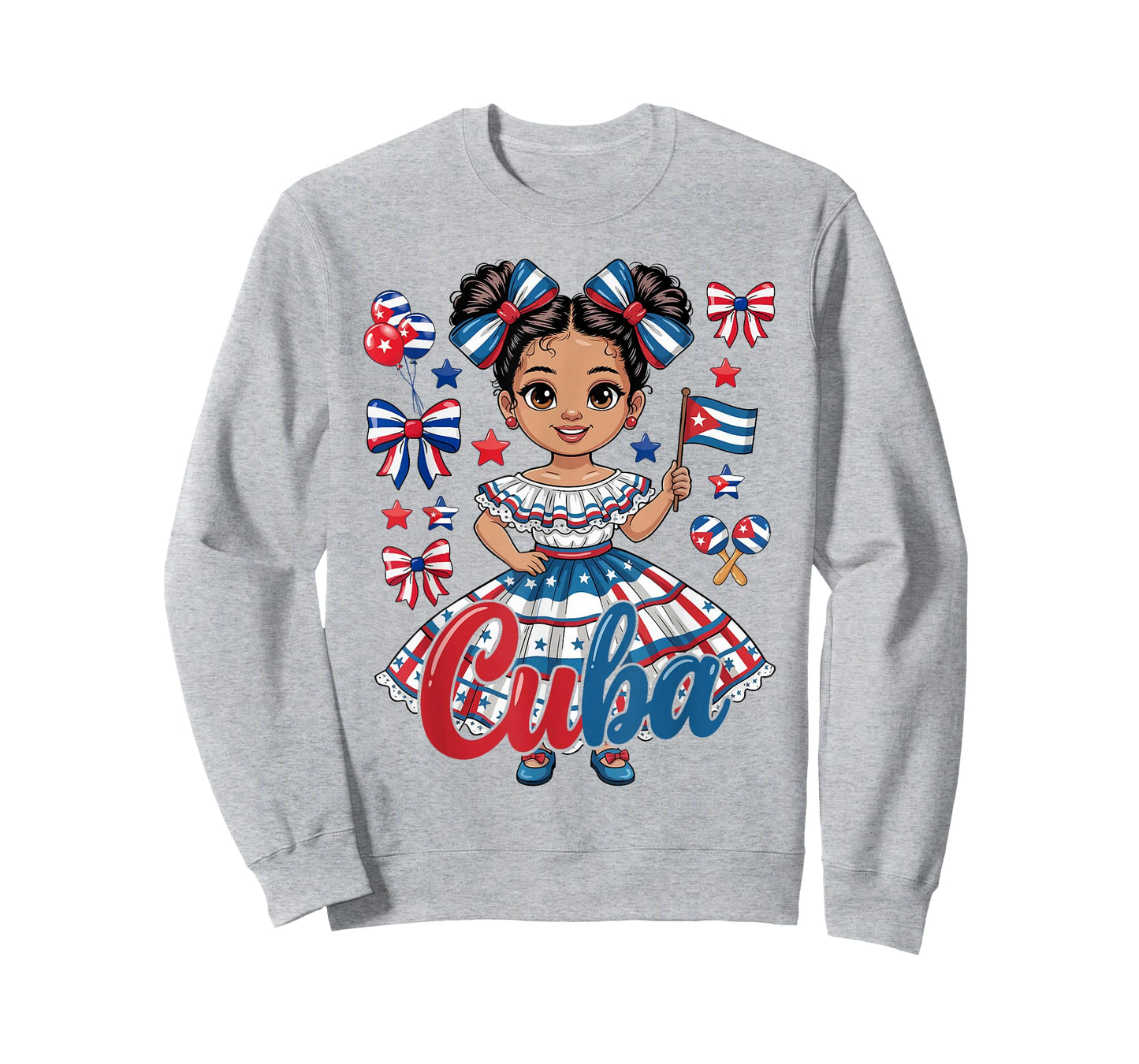 Cuba Cuban Girl Traditional Dress Cuban Flag Bow T-Shirt