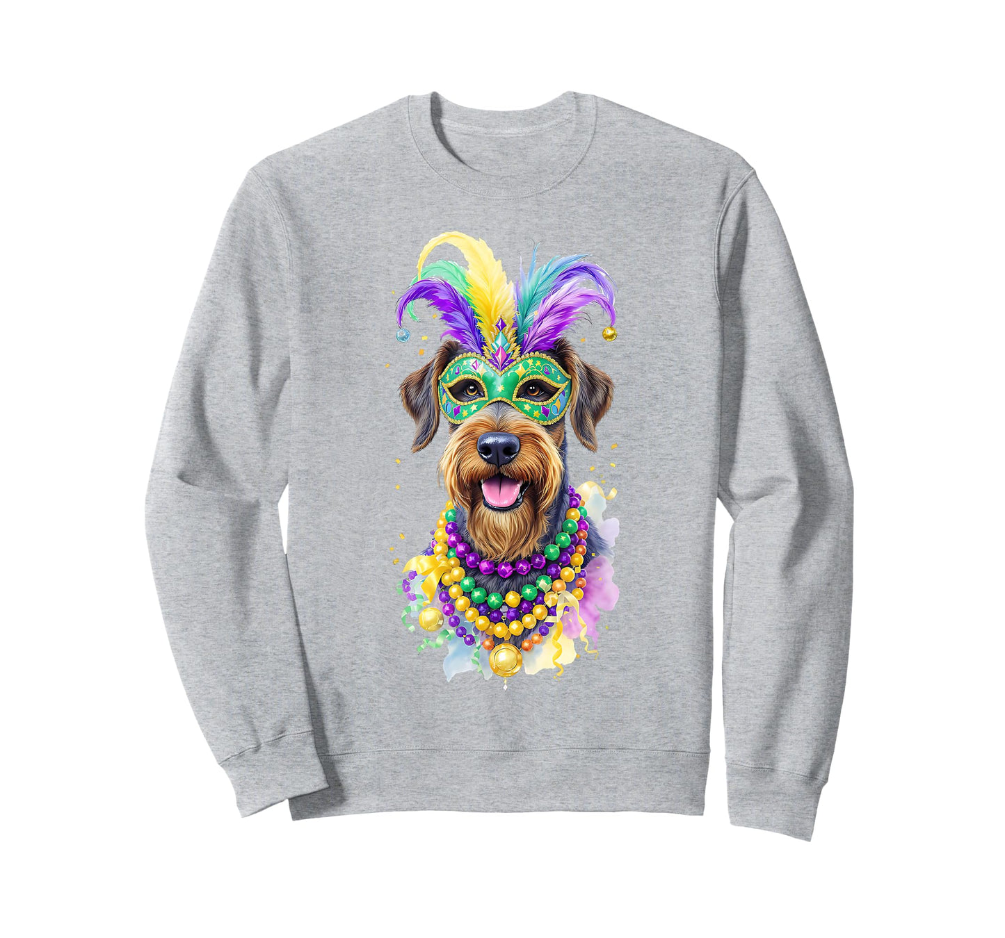 Mardi Gras Airedale Terrier Dog Carnival Mask Beads Art T-Shirt