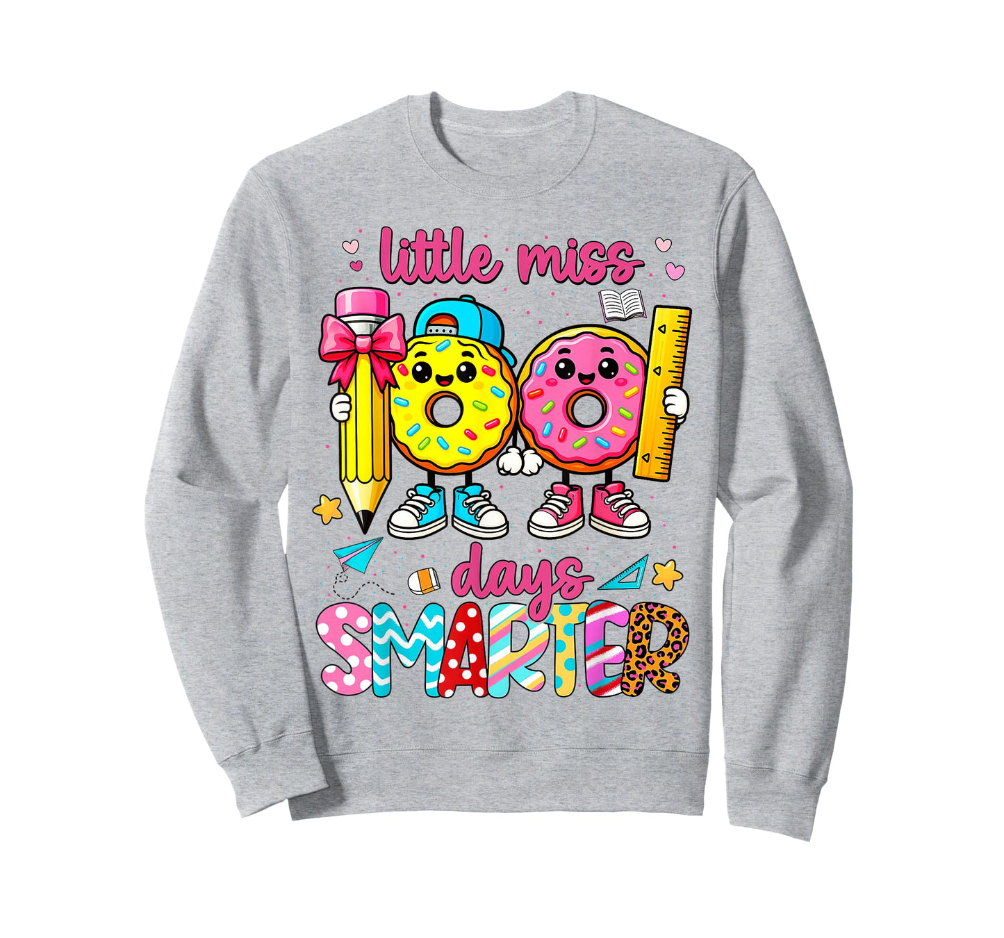Little Miss 100 Days Smarter Donut Pencil Bow Girls T-Shirt