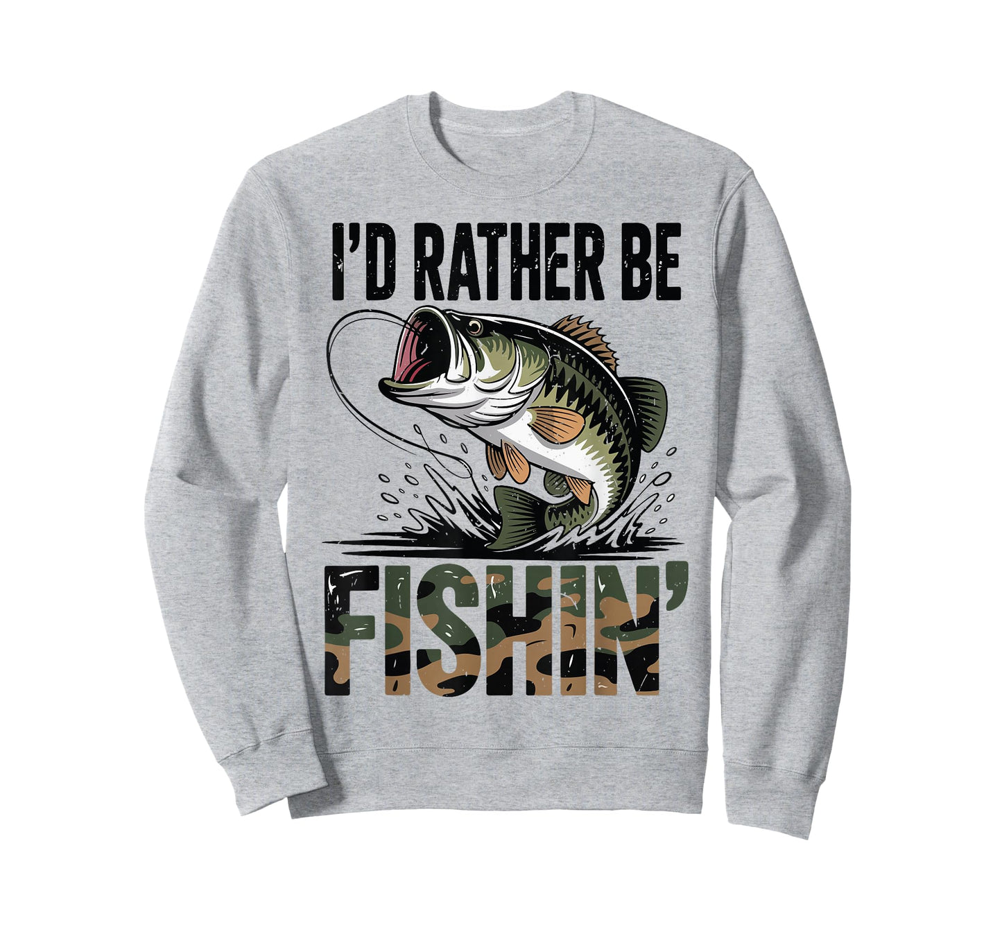 Youth Men Id Rather Be Fishing Camo Bass Fish Dad Joke Funny T-Shirt