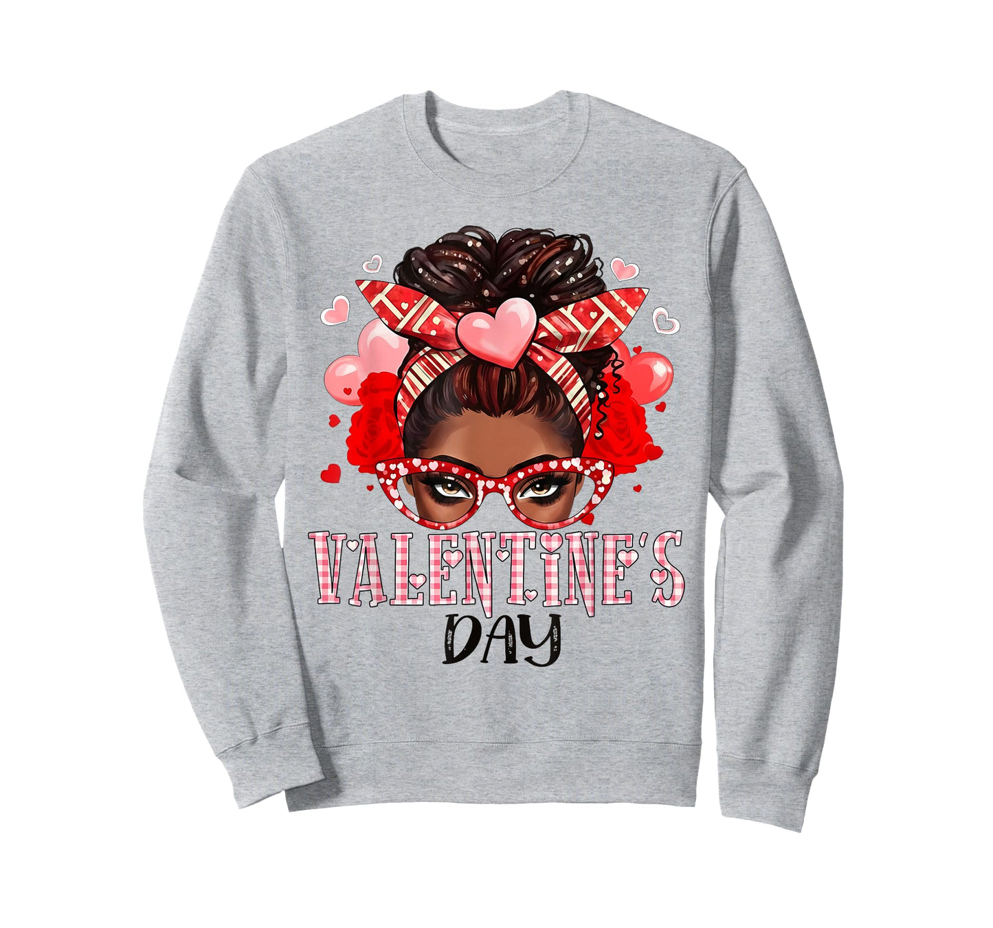Happy Valentine's Day Messy Bun African American Girls Women T-Shirt