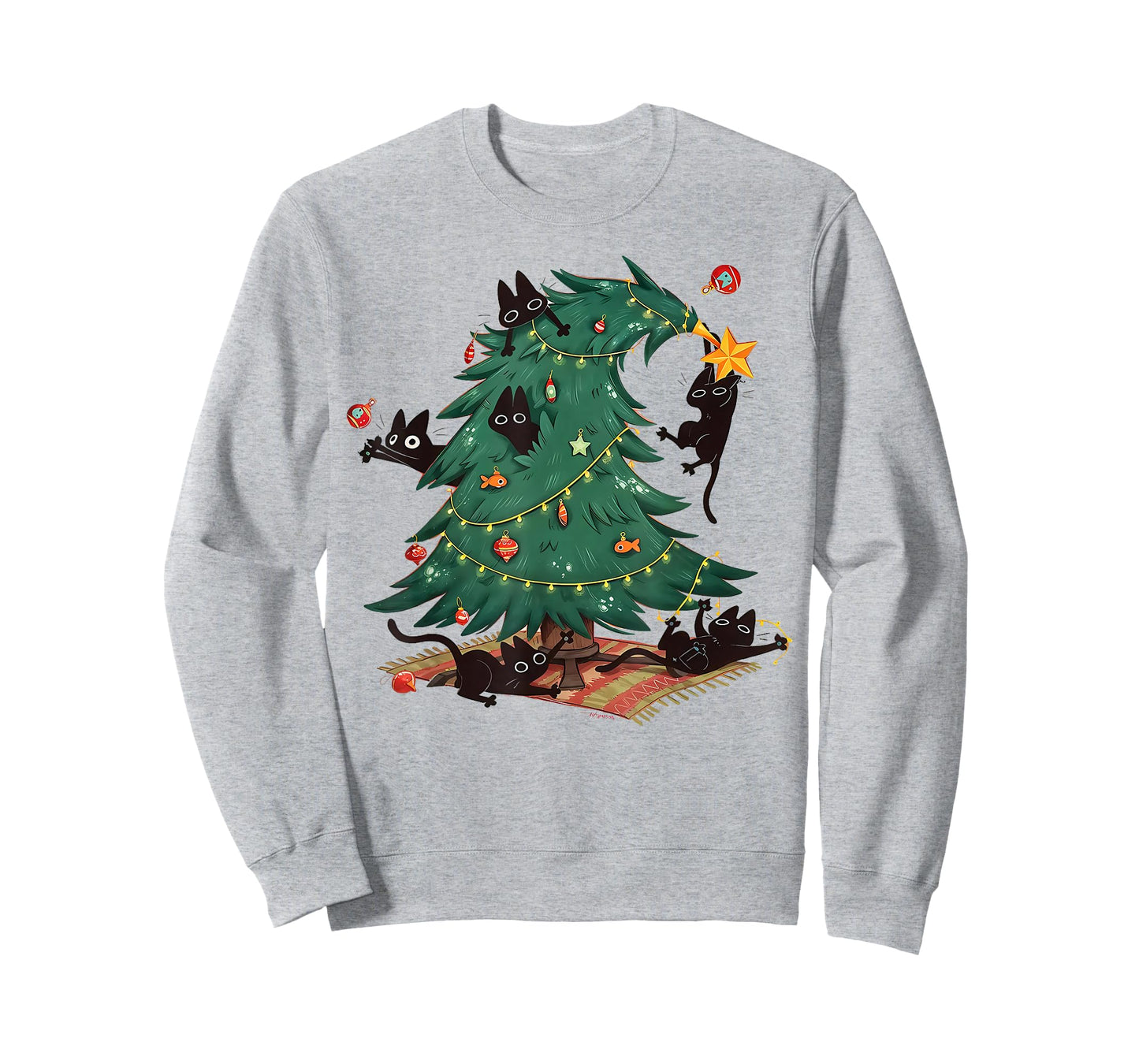 Black Cats Decorating Christmas Tree Funny Cat Lover Holiday T-Shirt