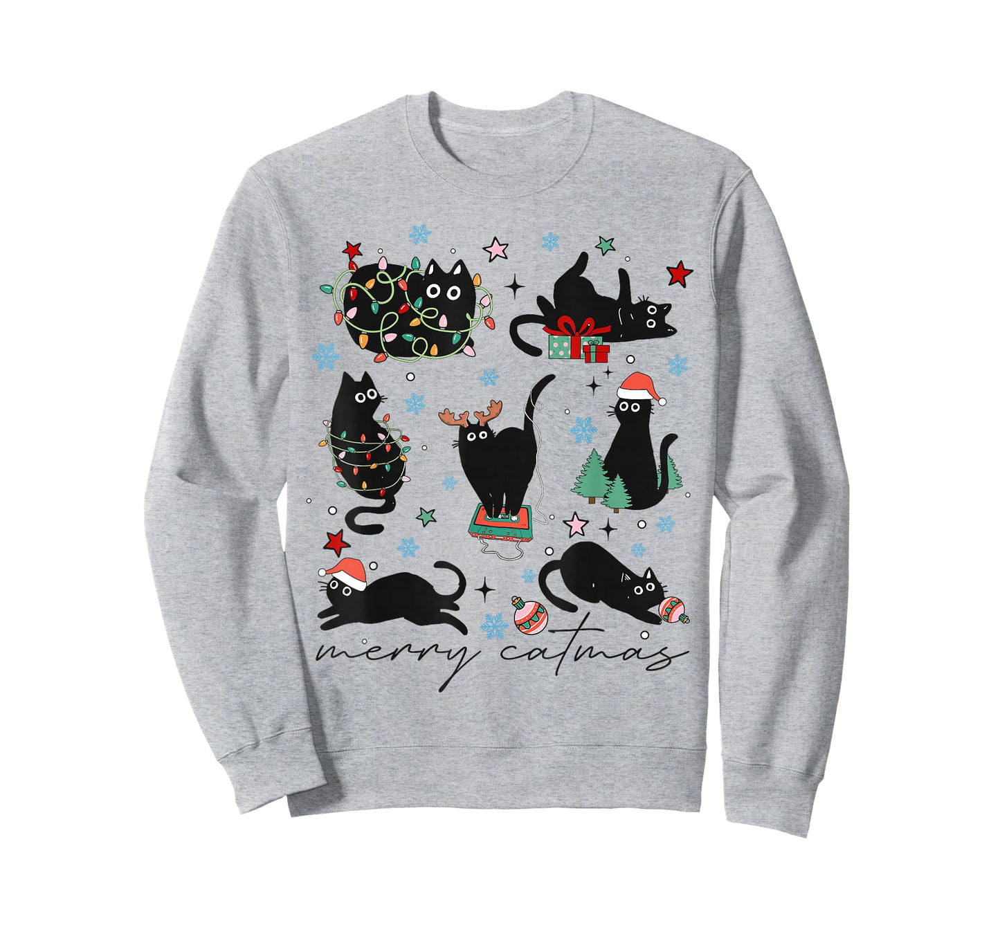 Merry Catmas Christmas Lights Xmas Holiday Cat Mom Cat Dad T-Shirt