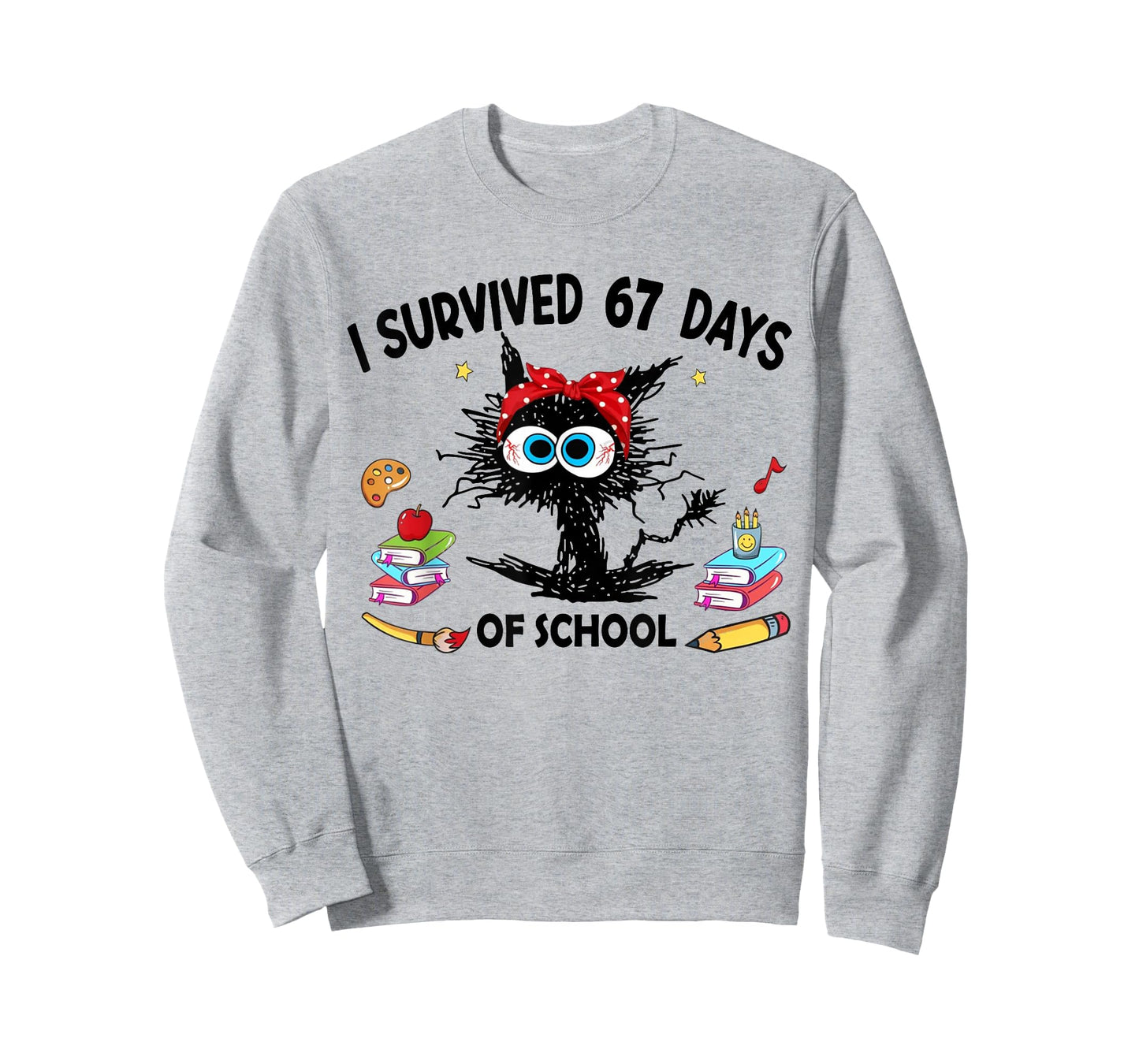 I Survived 67 Days of School Funny Cat Teacher 67 Meme T-Shirt