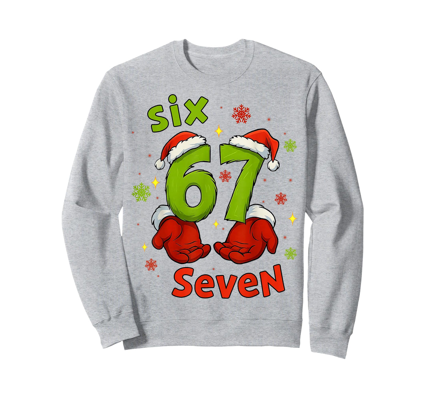 Six 6 7 Seven Christmas Humor Green Hand Festive Graphic T-Shirt