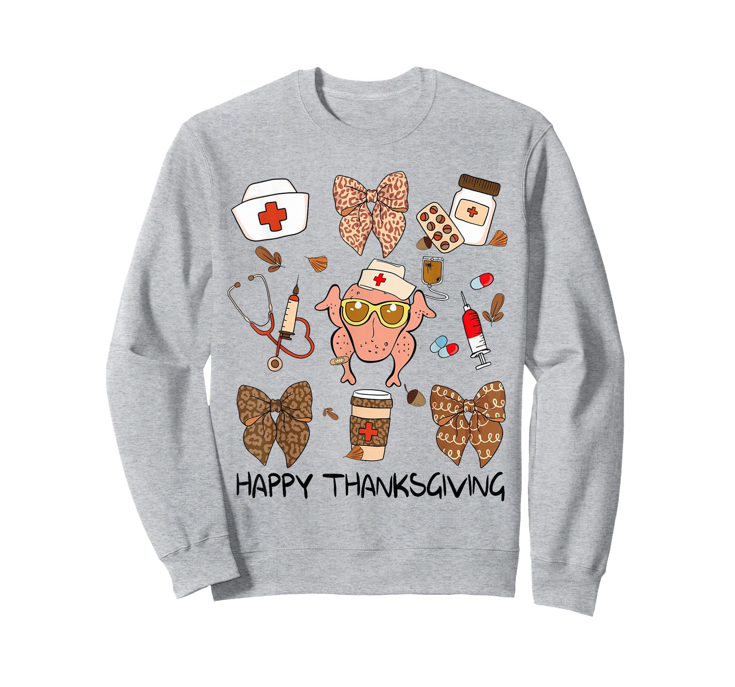 Thanksgiving Scrub Tops Women Turkey Nurse Coquette Bows T-Shirt