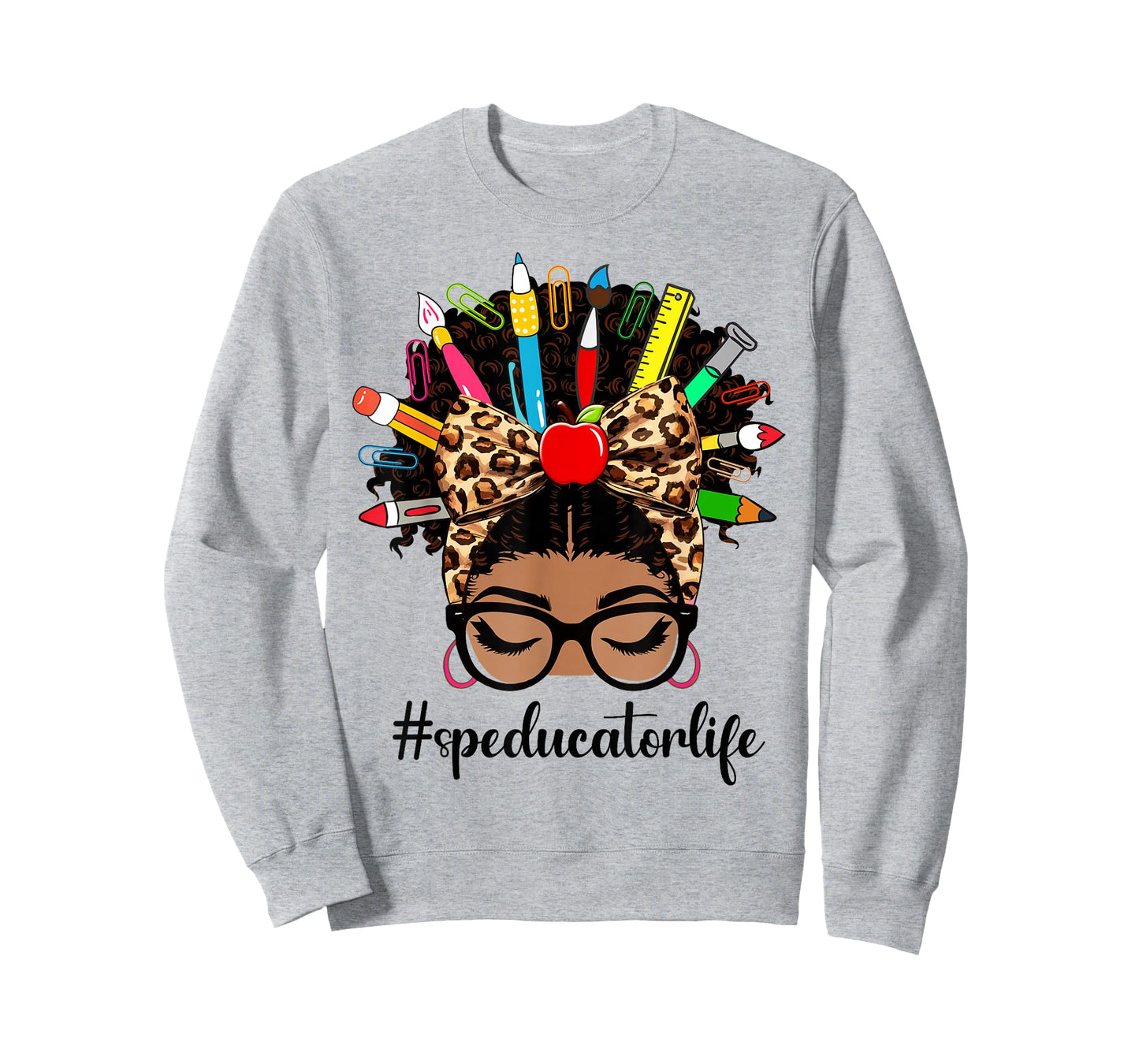 Afro African American Special Education Teacher Messy Bun T-Shirt