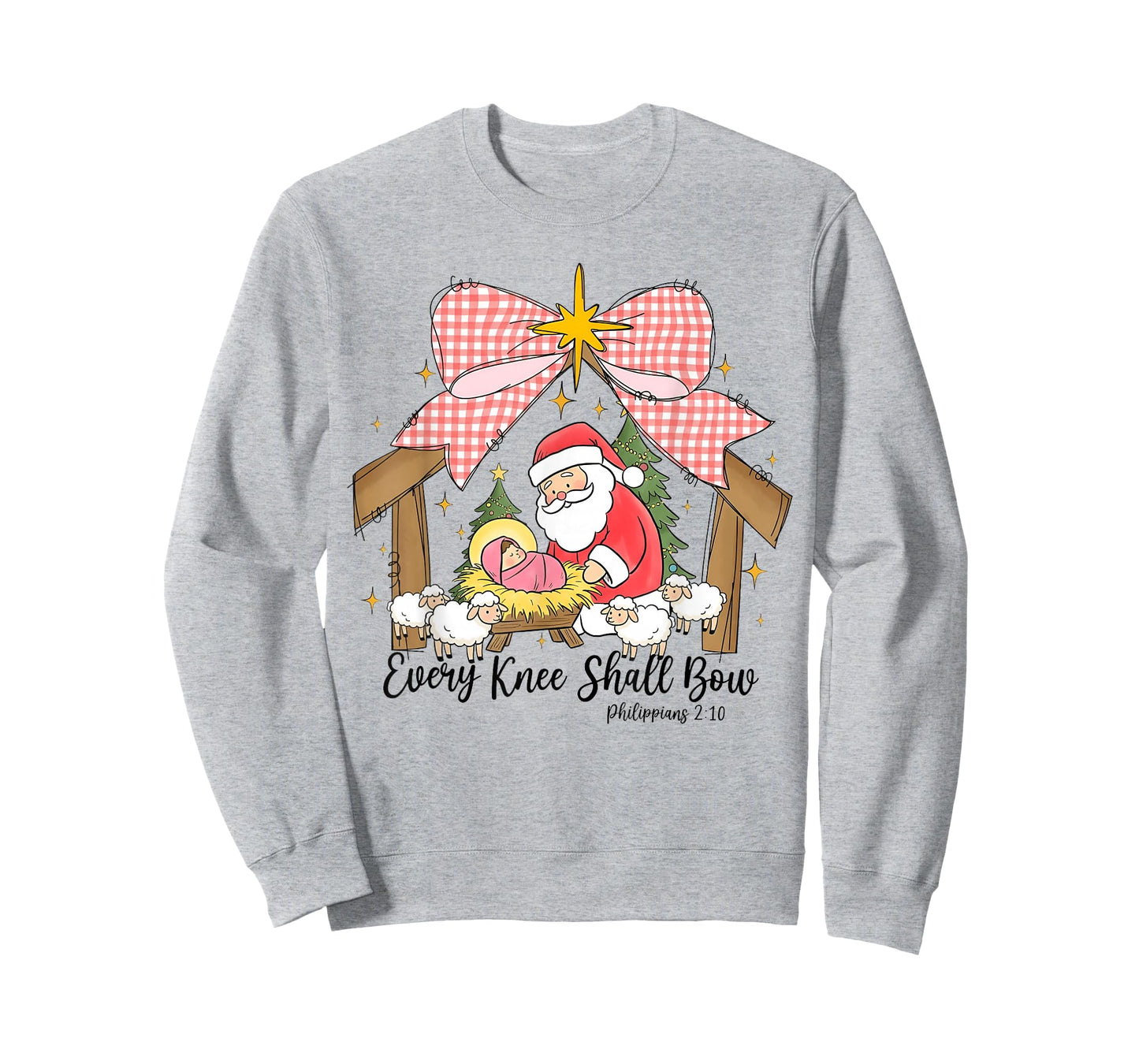Every Knee Shall Bow Kneeling Santa Baby Jesus Nativity T-Shirt